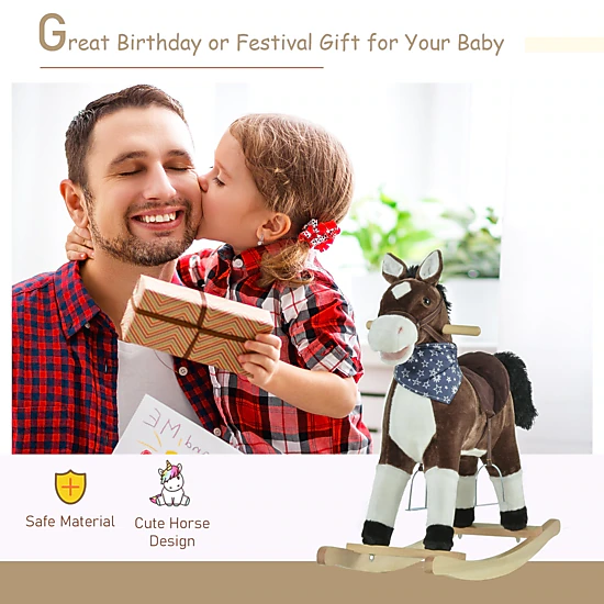 HONGGE Qaba Kids Plush Ride-On Rocking Horse Toy Cowboy Rocker with Fun Realistic Sounds for Child 3-6 Years Old