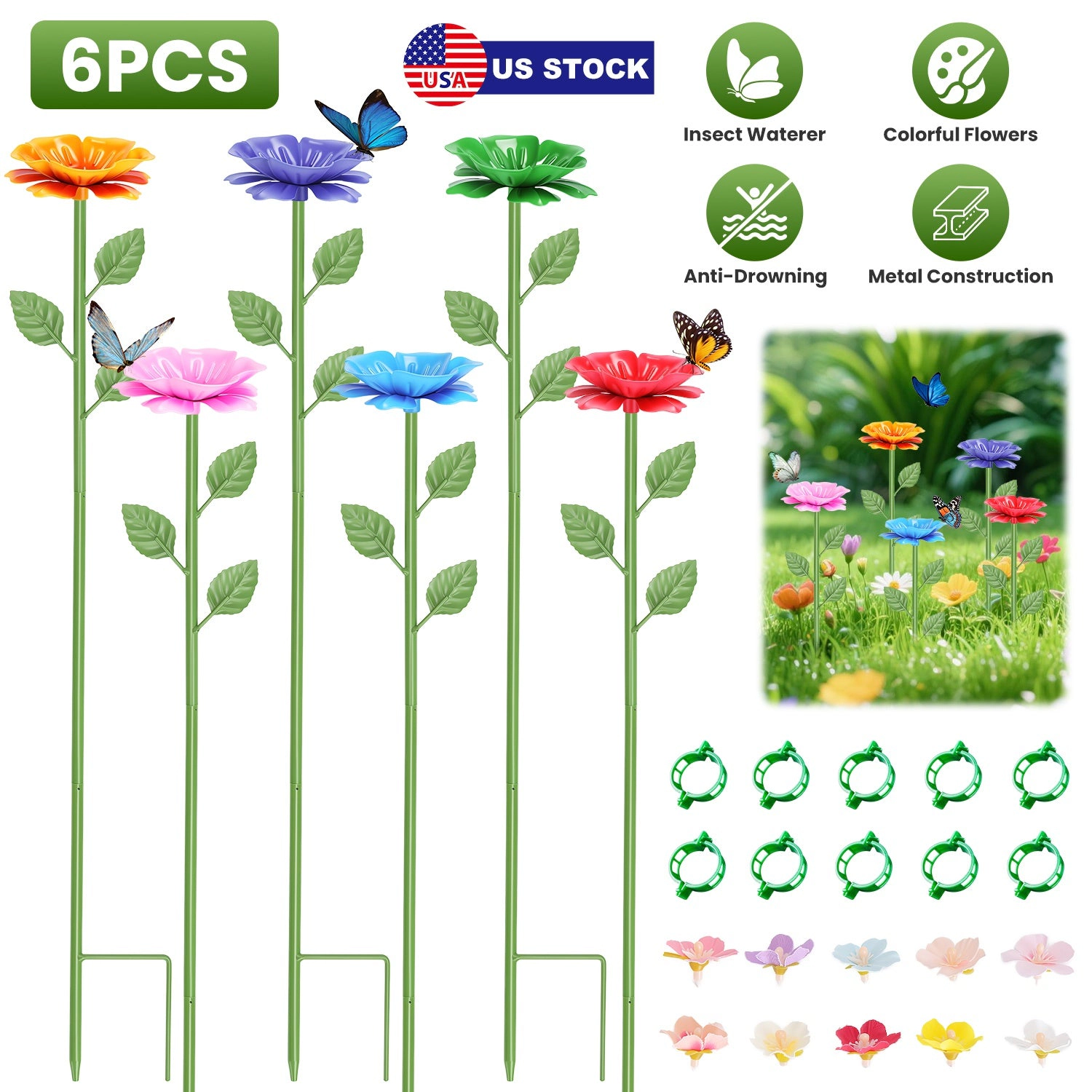 GBruno 6-Piece Metal Bee Watering Station Stakes