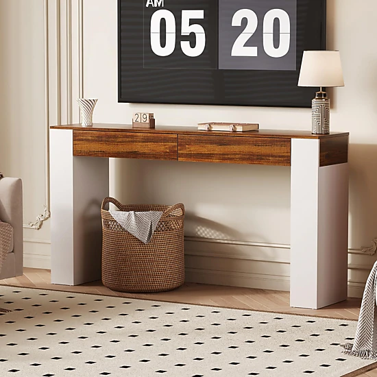 BebreezChic 63" Console Table with 2 Drawers, Narrow Entryway Sofa Table Behind Couch for Hallway & Living Room
