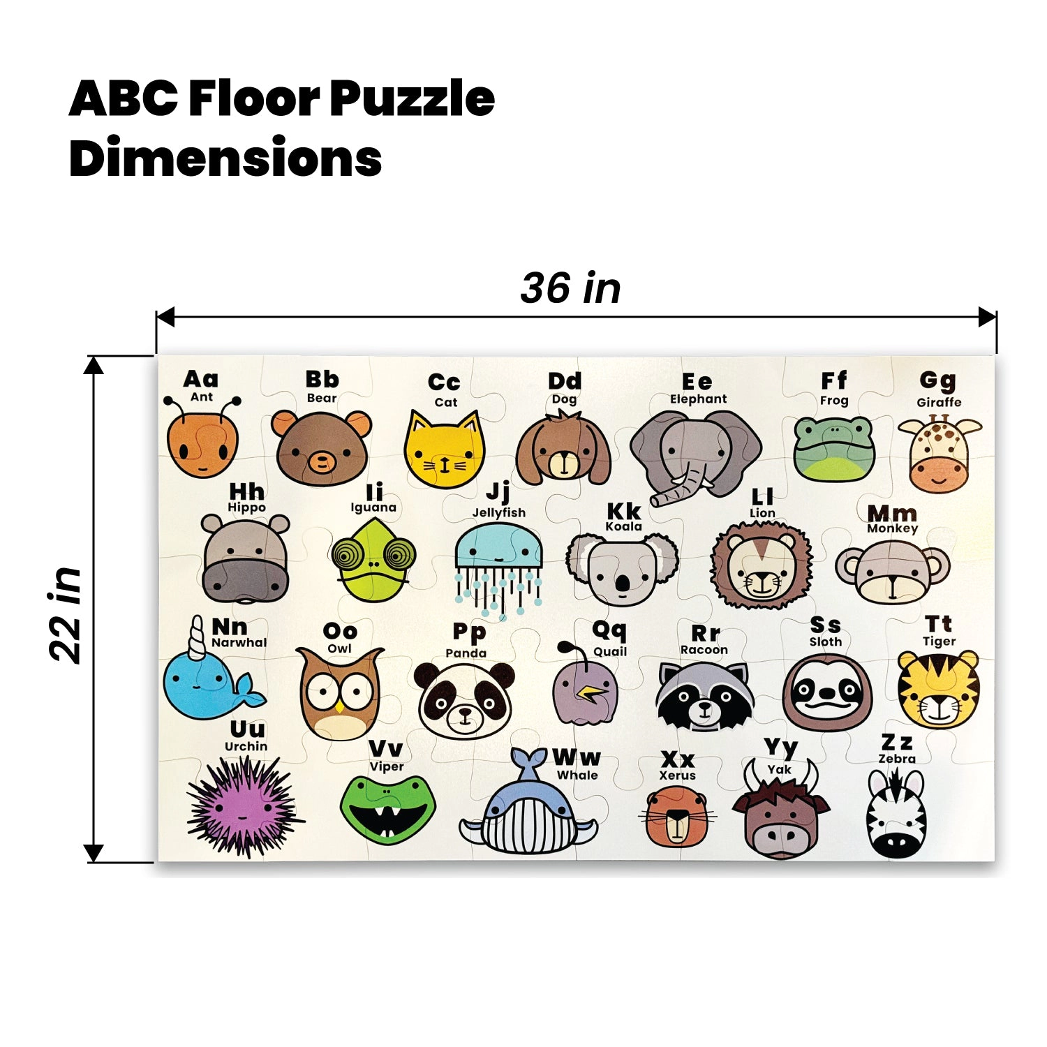 Kids ABC Animal Floor Puzzle - 40-Piece Educational Wooden-Style Alphabet Puzzle for Toddlers & Preschoolers
