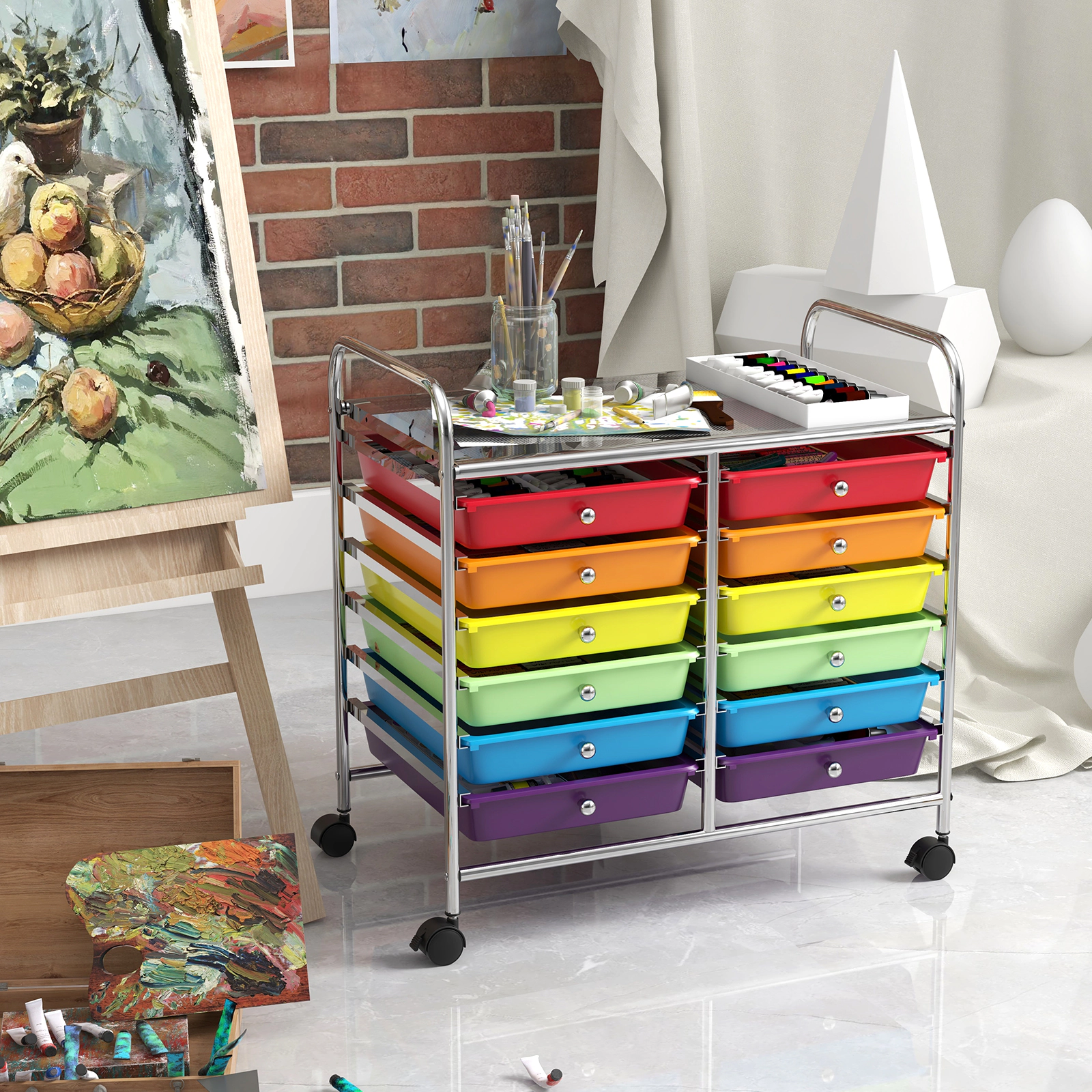 SUGIFT 12-Drawer Rolling Office Cart Home Filing and Supply Organizer with Locking Wheels and Top Shelf