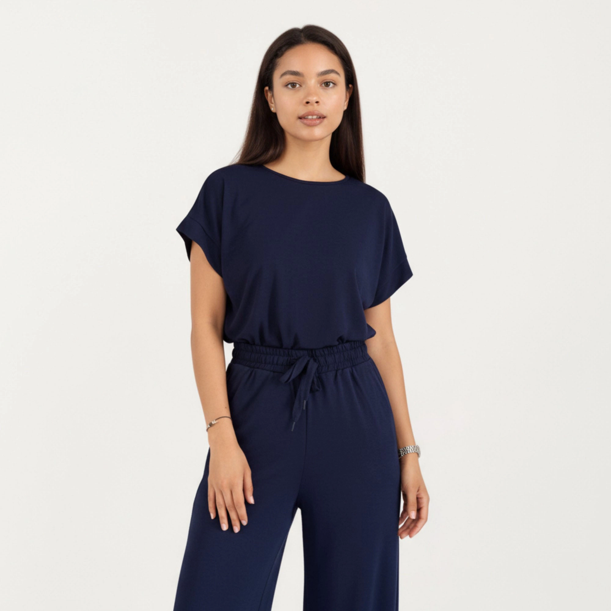 Anna-Kaci Womens Short Sleeve Two-Piece Lounge Set with Wide Leg Drawstring Pants