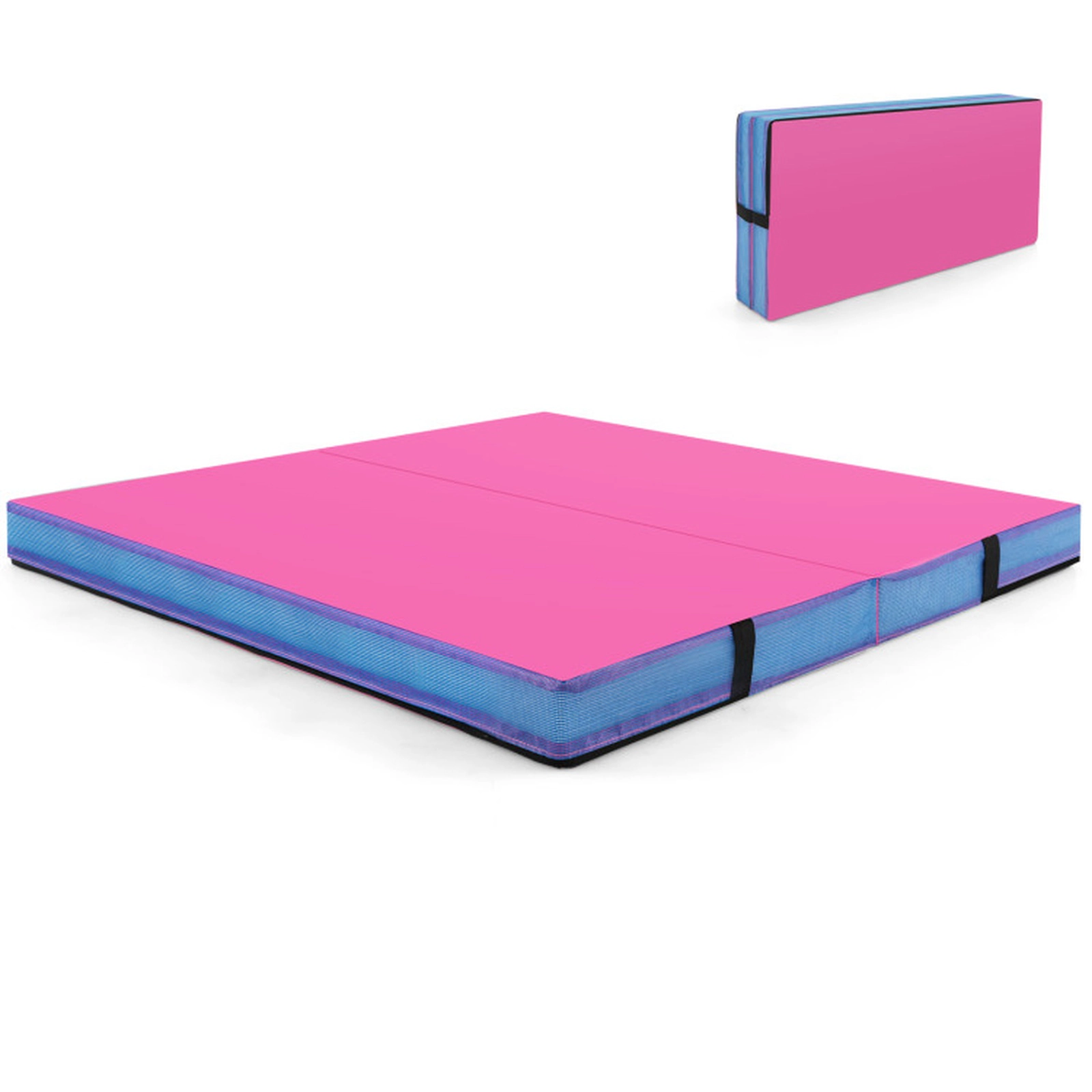 SUGIFT Pink 4-ft x 4-ft x 4-in Bi-Folding Gymnastics Tumbling Mat with Carry Straps and Zip-Off Cover