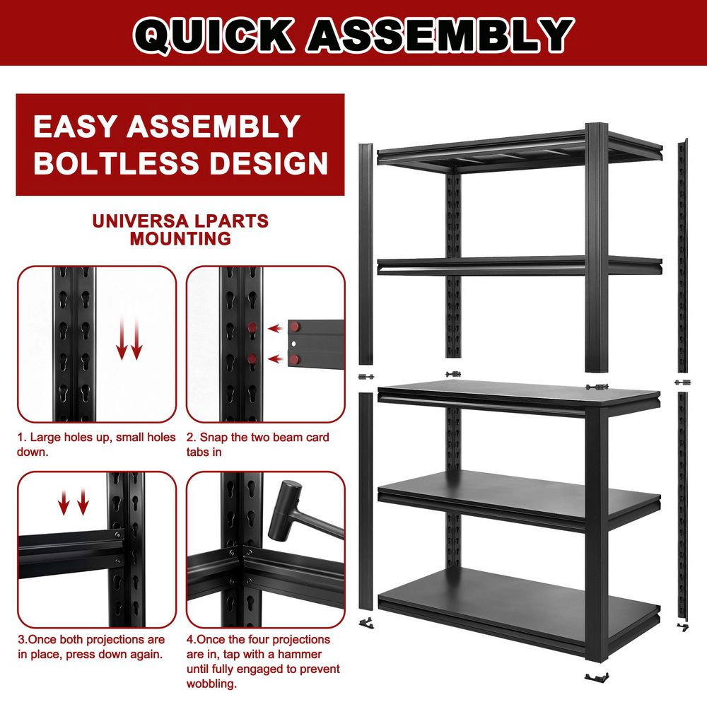 Flynama 5-Tier Freestanding Household Shelving, Heavy Duty Metal, Adjustable, Black (47.2"W x 72"H x 17.7"D)