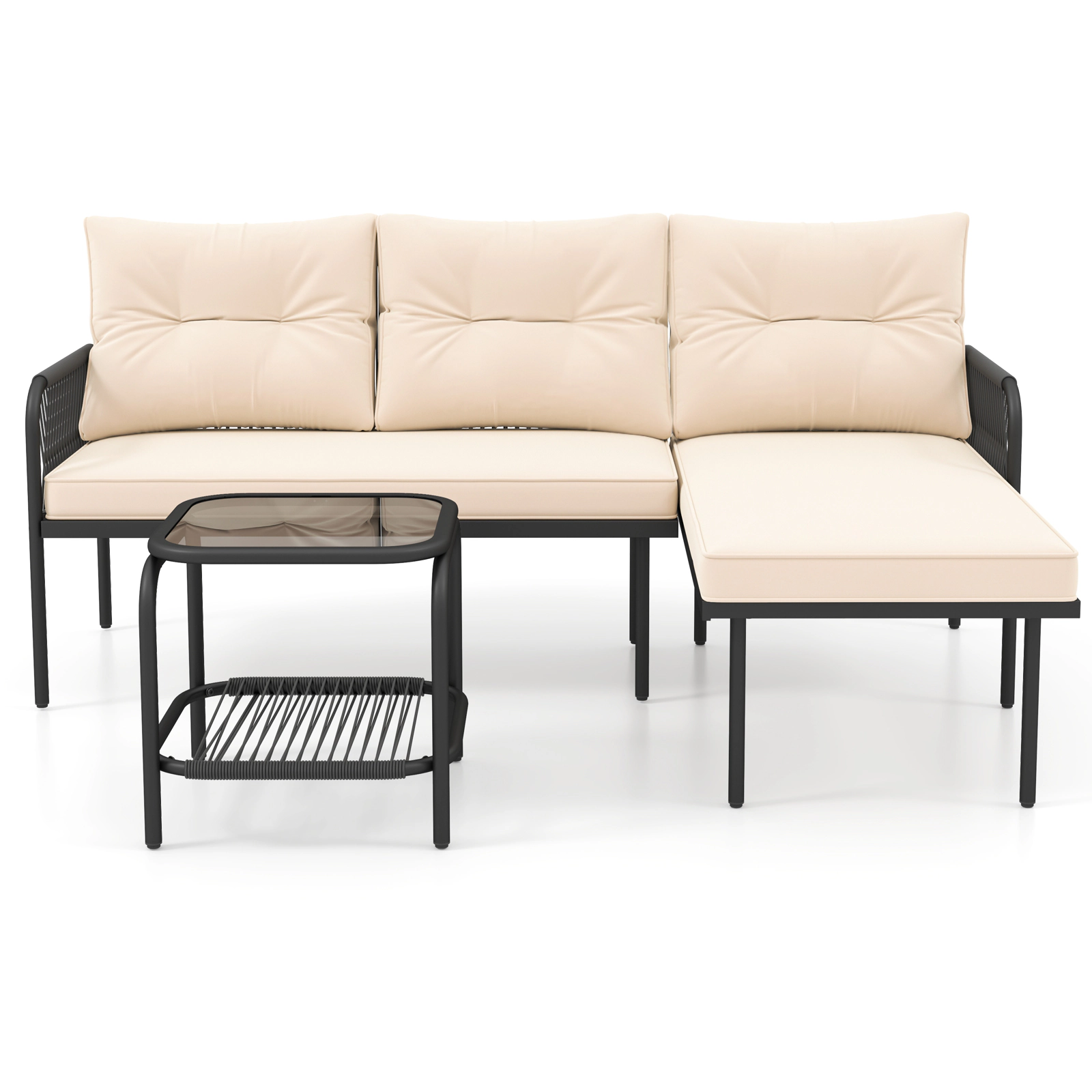 LJG 3-Piece L Shaped Patio Furniture Set PE Rattan Sectional Sofas