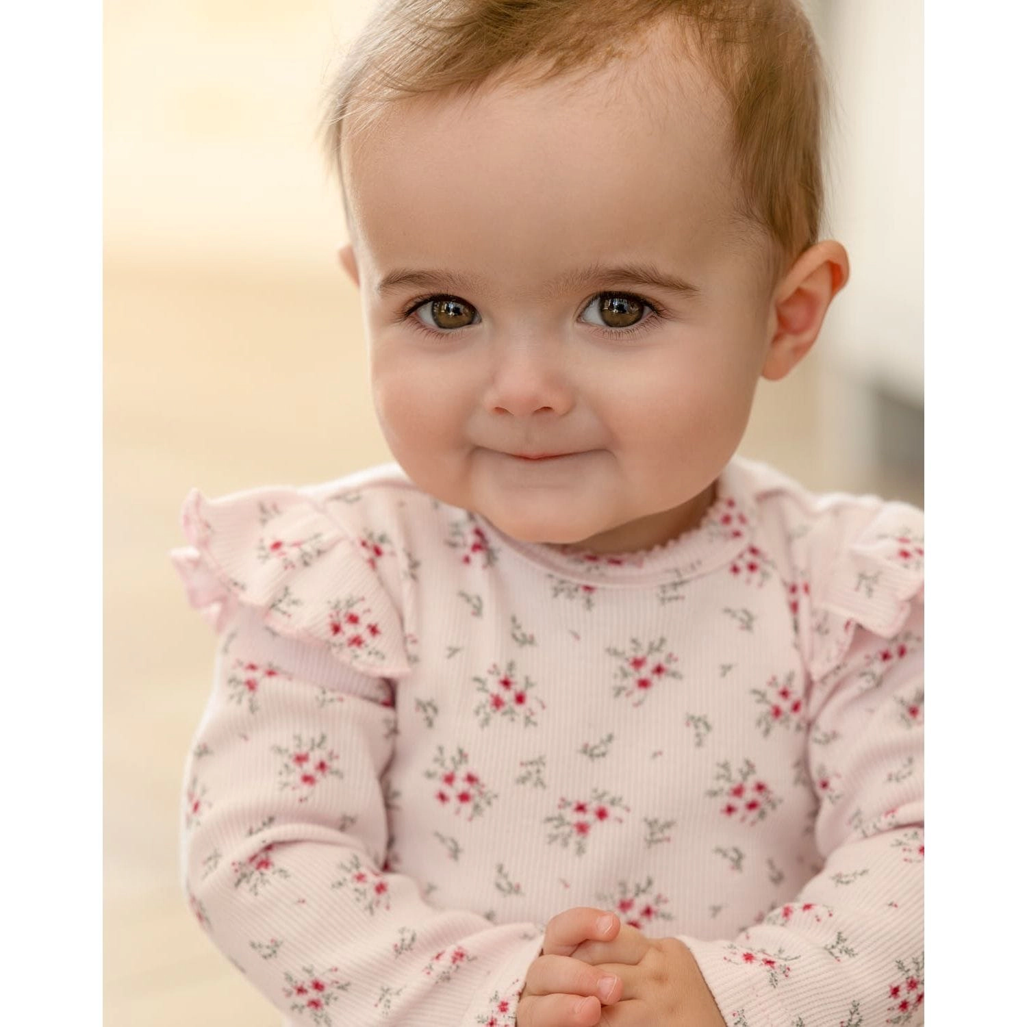 MeMoi Baby and Toddler Girls Cotton Rich Ruffle-Sleeve Floral Footie
