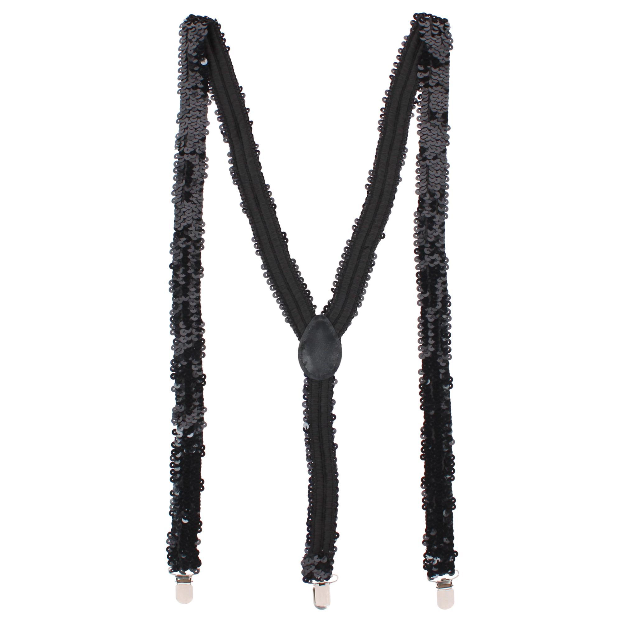 CTM Adult Sequin Suspender & Bow Tie Set Adjustable Dress Costume Accessory