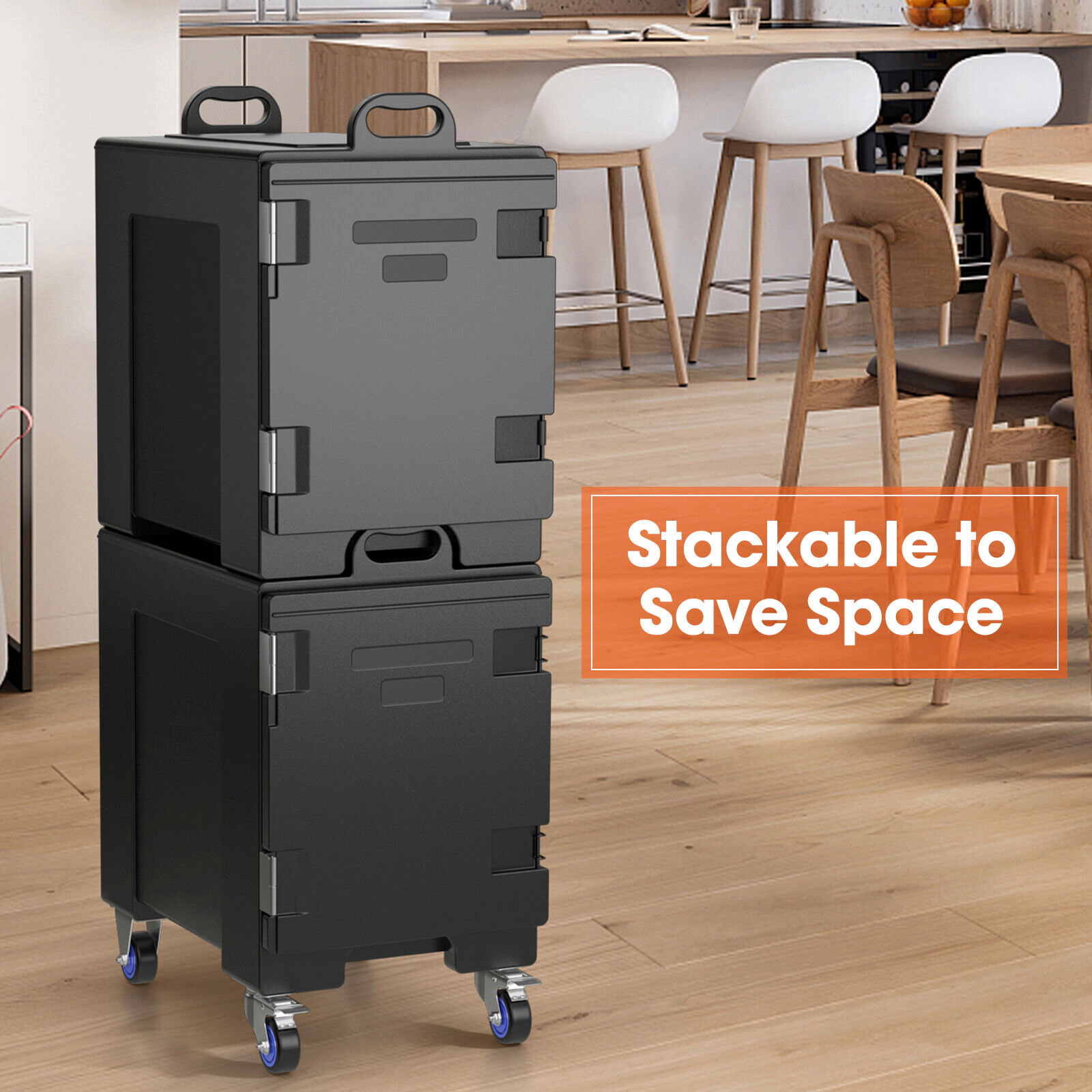 SUGIFT Set of 2 Stackable 81-Qt 8 Dividers 270-Degree Door Insulated Food Pan Carriers 24.5-in x 16.5-in x 29-in Black