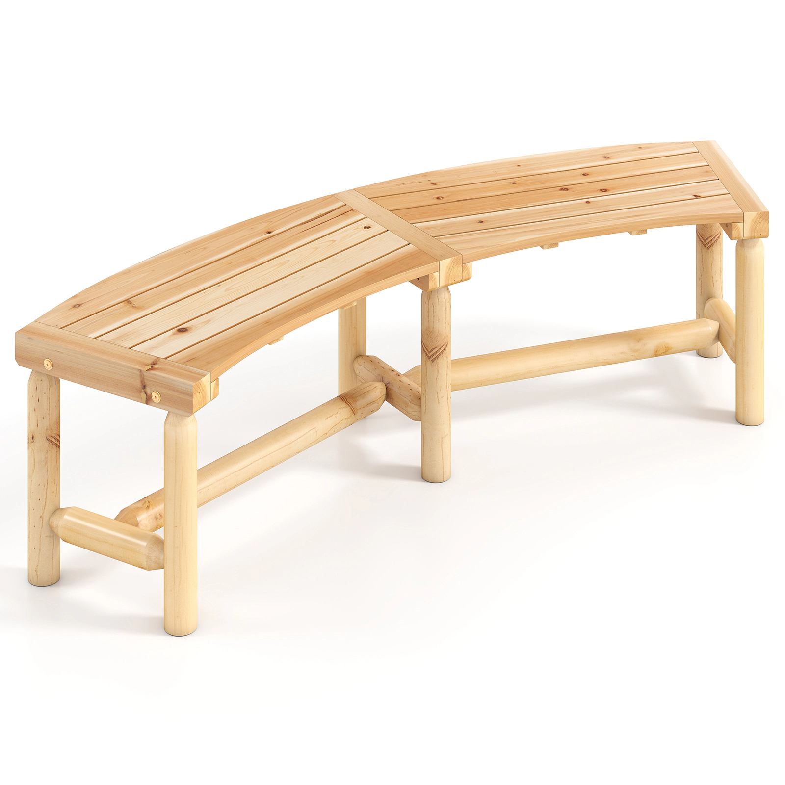 SUGIFT Curved Solid Wood Outdoor Fire Pit Bench 800-lb Capacity Backless Loveseat 67-in Wide Rustic Brown Natural