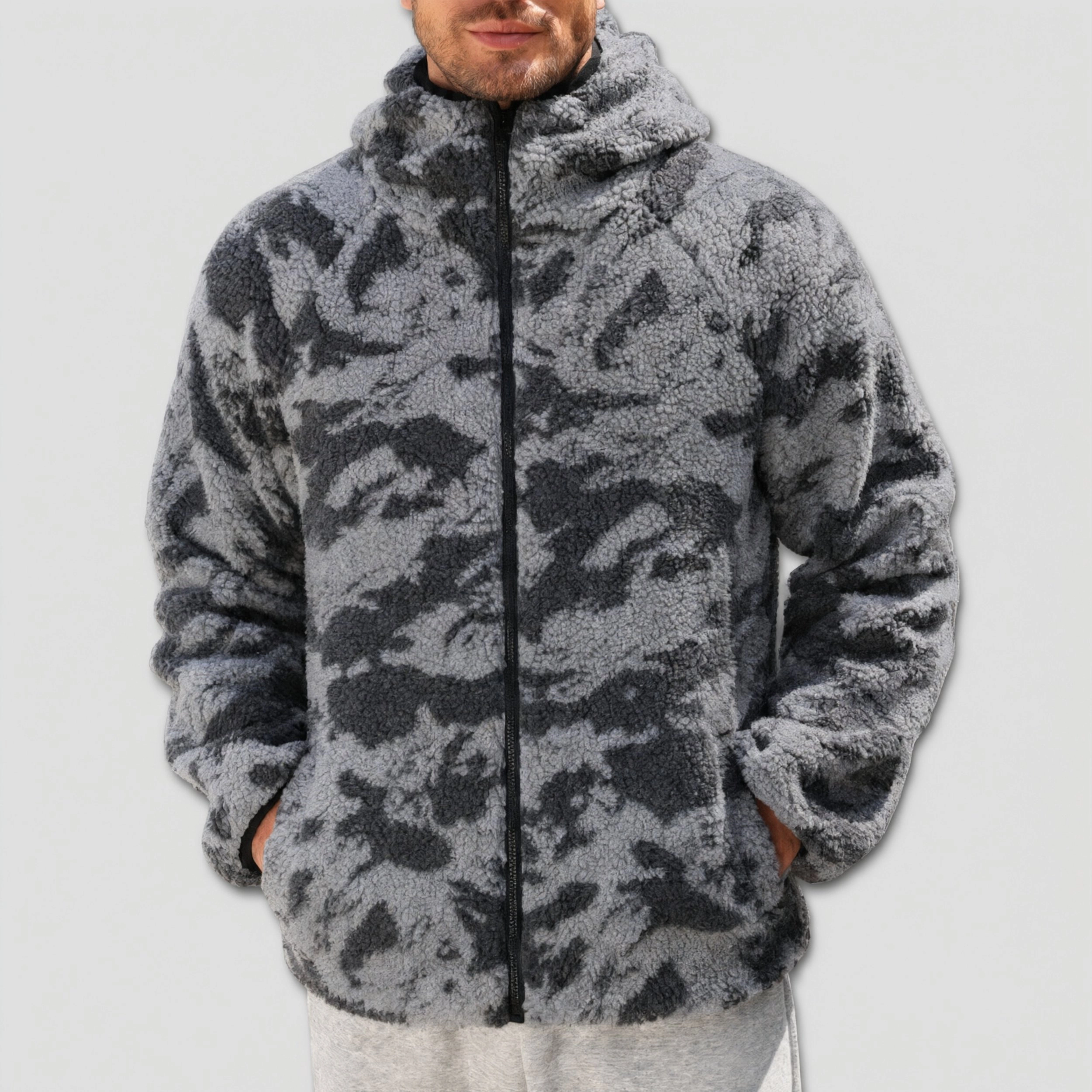 COOFANDY Men's Camo Sherpa Fleece Full Zip Hooded Jacket with Pockets