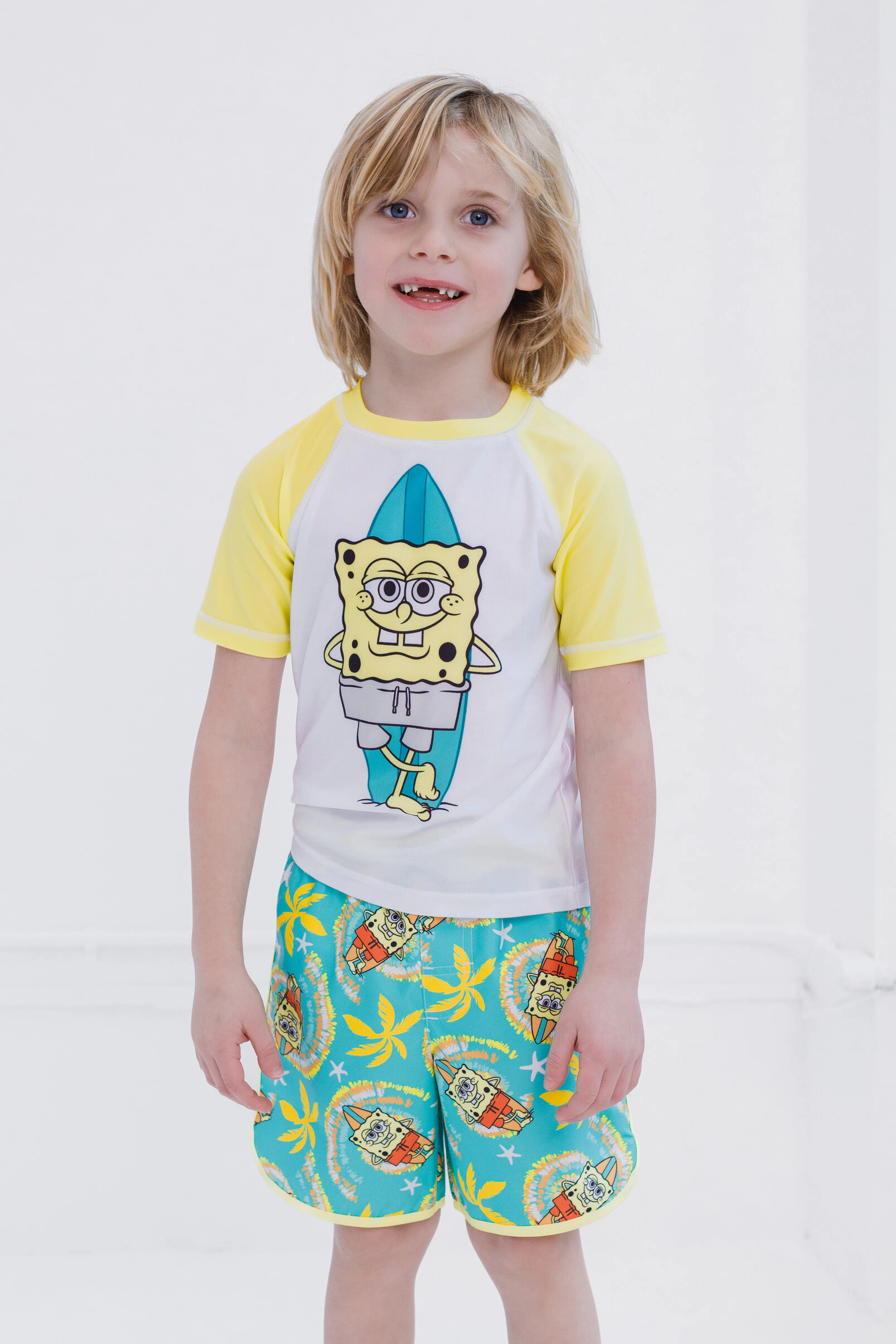 SpongeBob SquarePants Boys' 2-Piece Swimwear Rash Guard and Swim Trunks Set