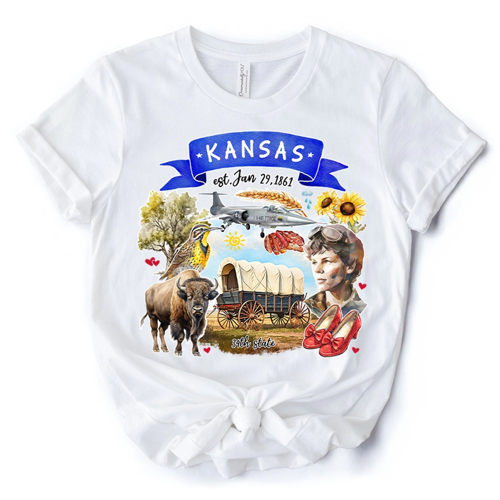 OrnamentallyYou Unisex Artistic Kansas State Themes And Landmarks T-Shirt