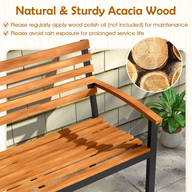 Hivvago Outdoor Bench Acacia Wood Patio Loveseat With Backrest Armrests