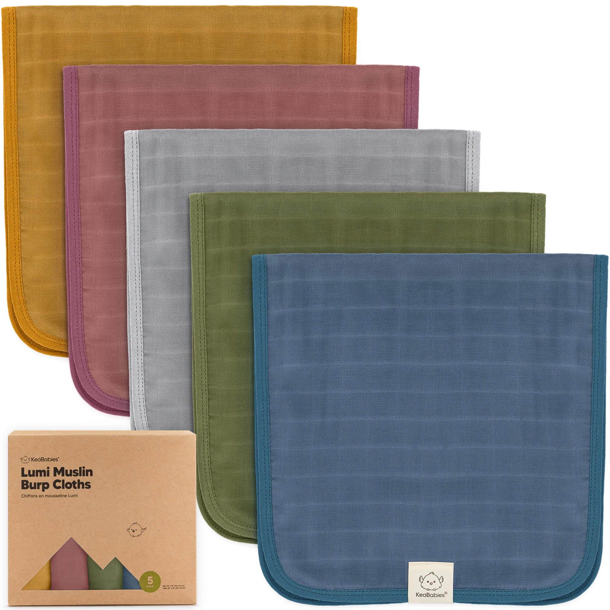 KeaBabies 5-Pack Lumi Muslin Burp Cloths