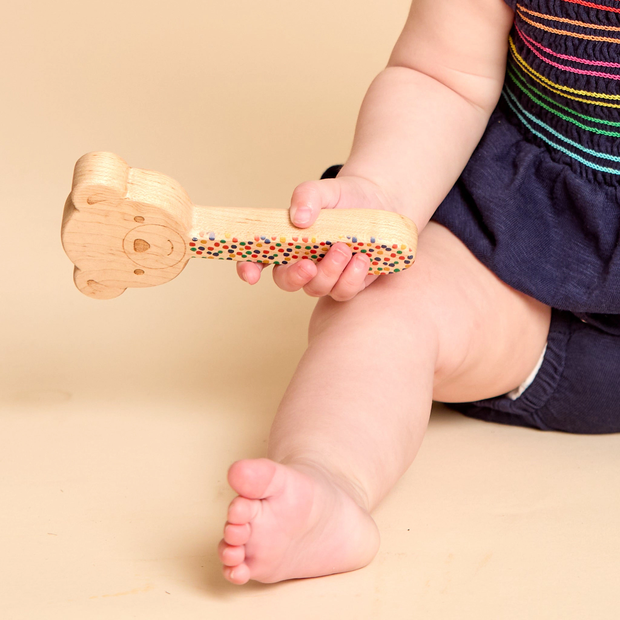 Maple Wood Bear Rattle and Matching Baby Discovery Mirror