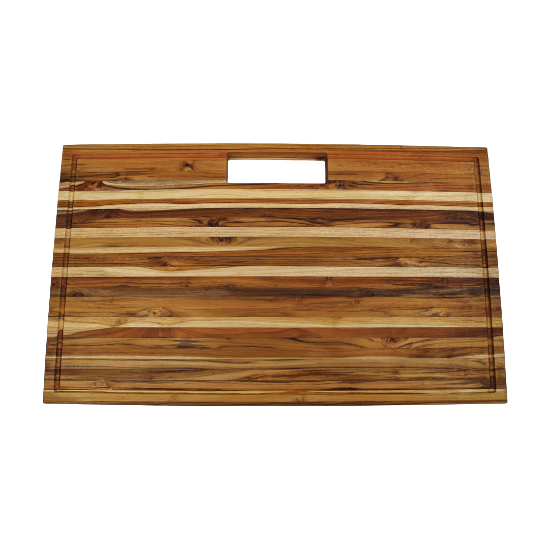 EcoDecors Teak Edge-Grain Cutting Board 34" x 20", Juice Groove, Handles & Waste Slot