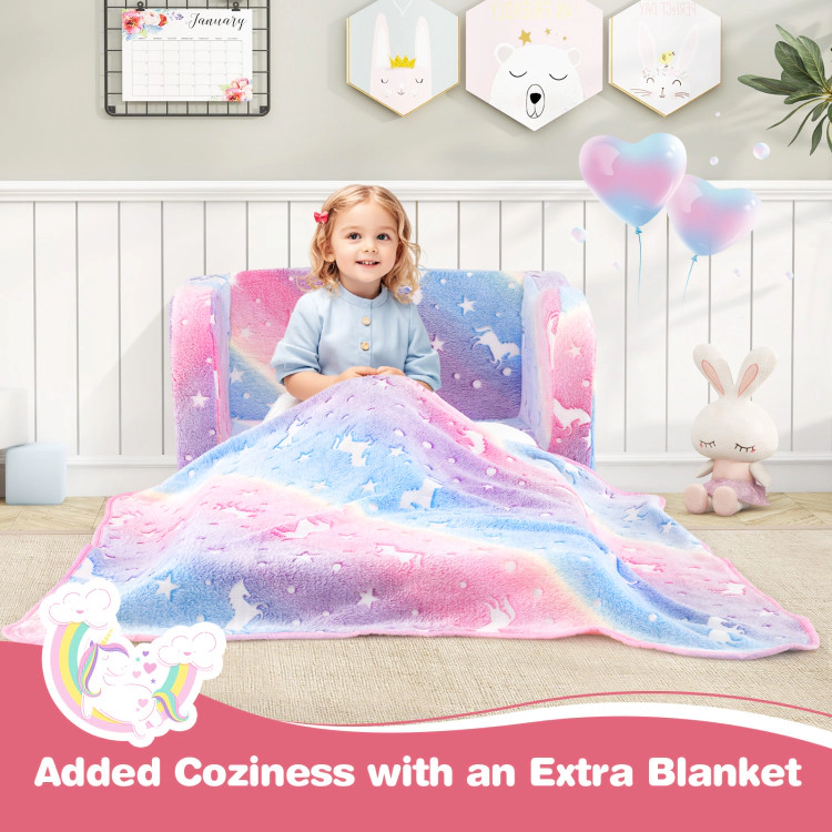 Hivvago 2-In-1 Folding Kids Couch With Blanket Glow The Dark