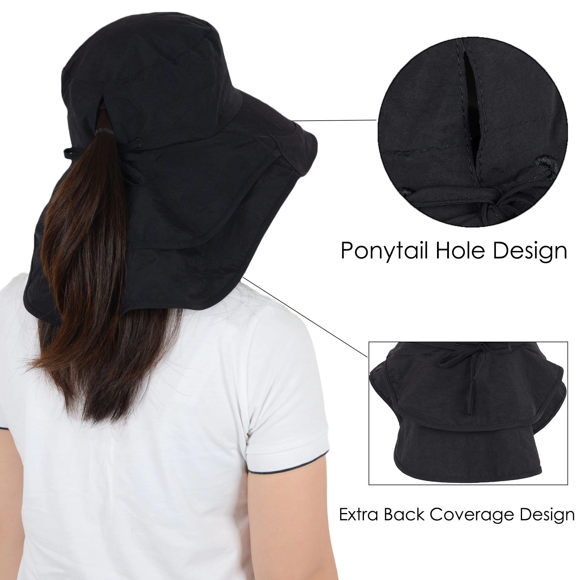 Anna-Kaci Womens Sun Hat Wide Brim Bucket Hats with Neck Flap and Ponytail Hole for Summer Beach Fishing Hiking