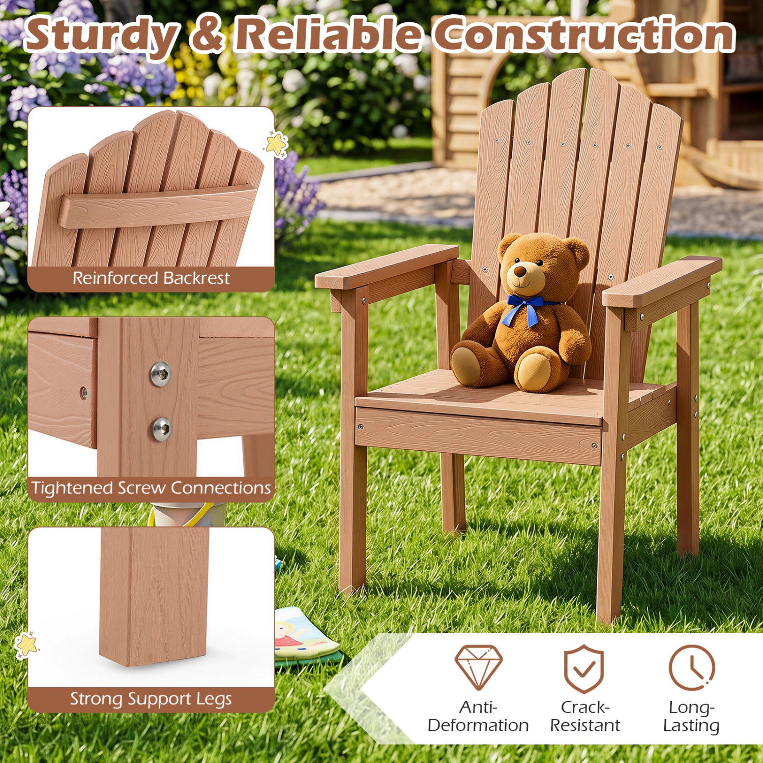 LJG Set of 2 Outdoor Adirondack Chair with High Backrest Wide Armrests and Angled Seat for Deck