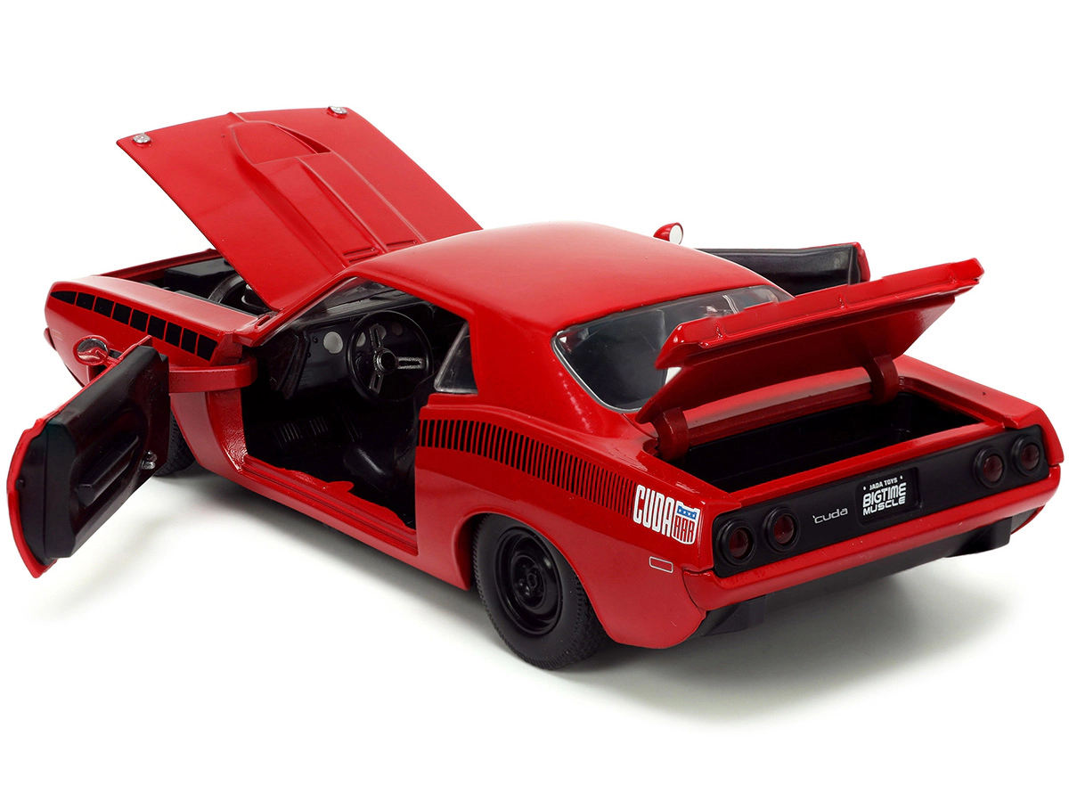 Jada 1973 Plymouth Barracuda Red with Black Stripes "Bigtime Muscle" Series 1/24 Diecast Model Car by Jada