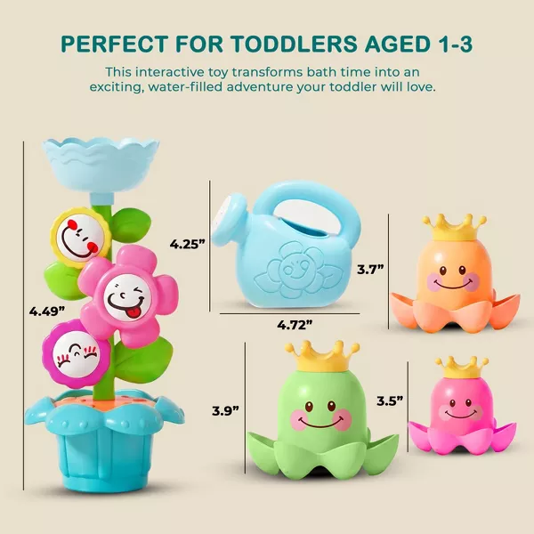 Sperric 3 Pieces Bath Toys for Toddlers, Flower Waterfalls Waterwheel Bathtub Toys with Suction Cup for Toddlers 1-3