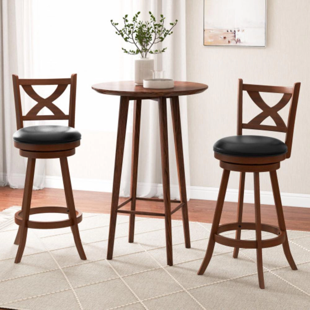 Hivvago 2 Pieces Classic Counter Height Swivel Bar Stool Set With X-Shaped Open Back-30 Inch