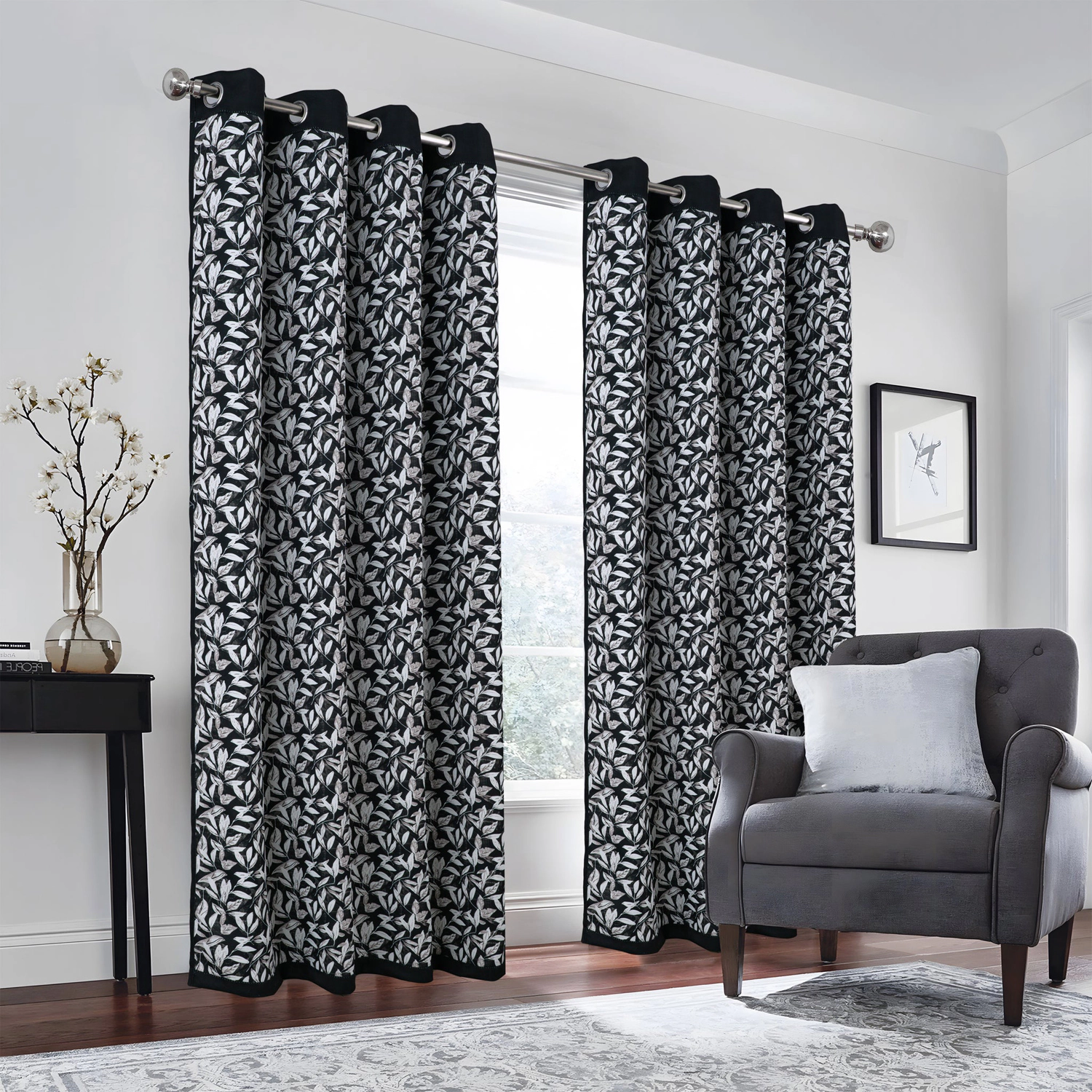 RT Designers Collection 100% Polyester 190 GSM Marina Revisible Blackout Grommet Curtain Panel 54" x 95" Black
