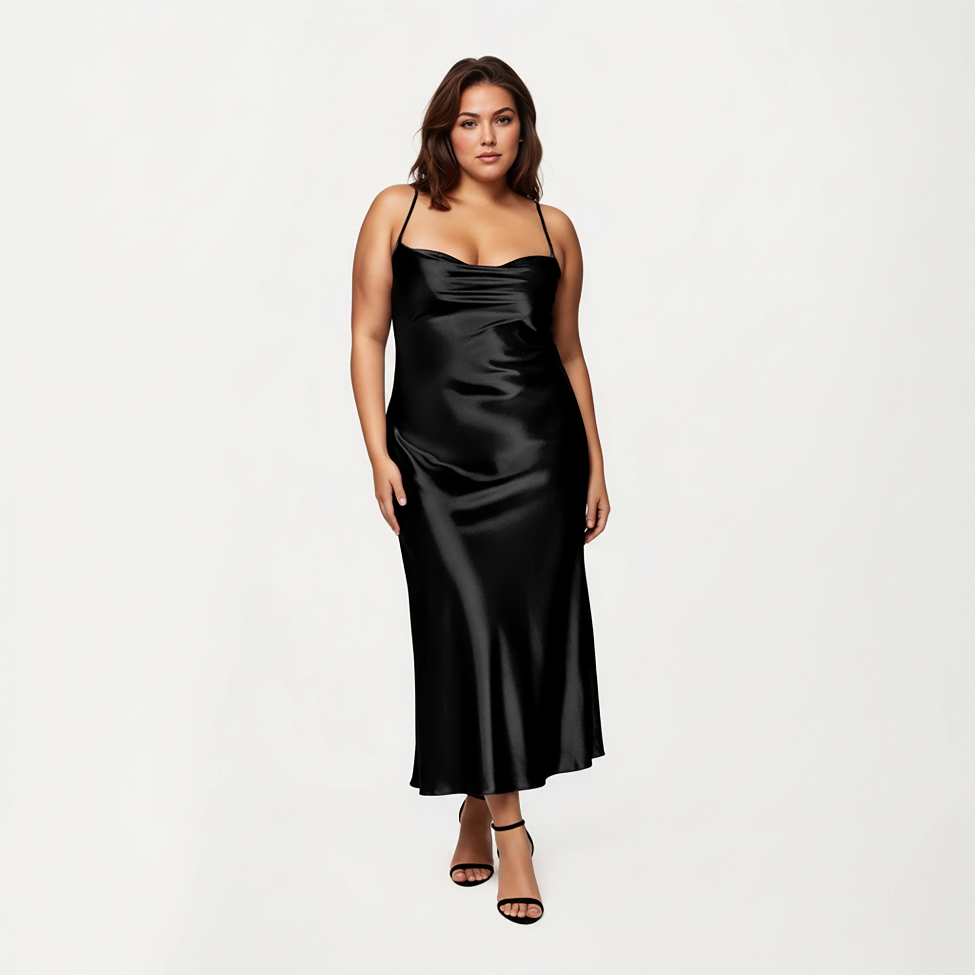 Anna-Kaci Women's Plus Satin Robe and Slip Set with Smooth Draping Fabric Elegant Silhouette