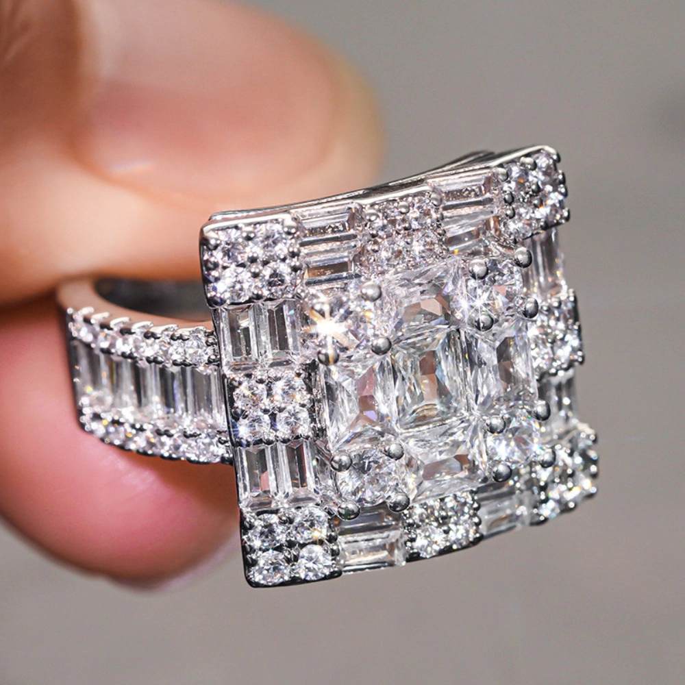Modern Geometric Facet Cubic Zirconia Ring for Women