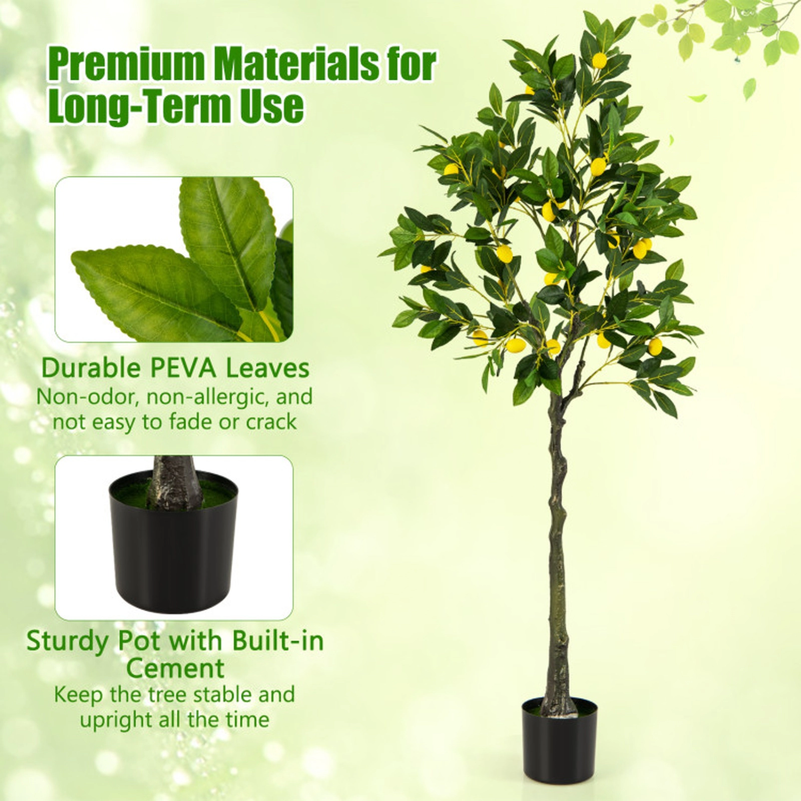 SUGIFT 63-in Artificial Lemon Tree with Yellow Lemon Fruits Simulated Moss and Cement-Filled Pot