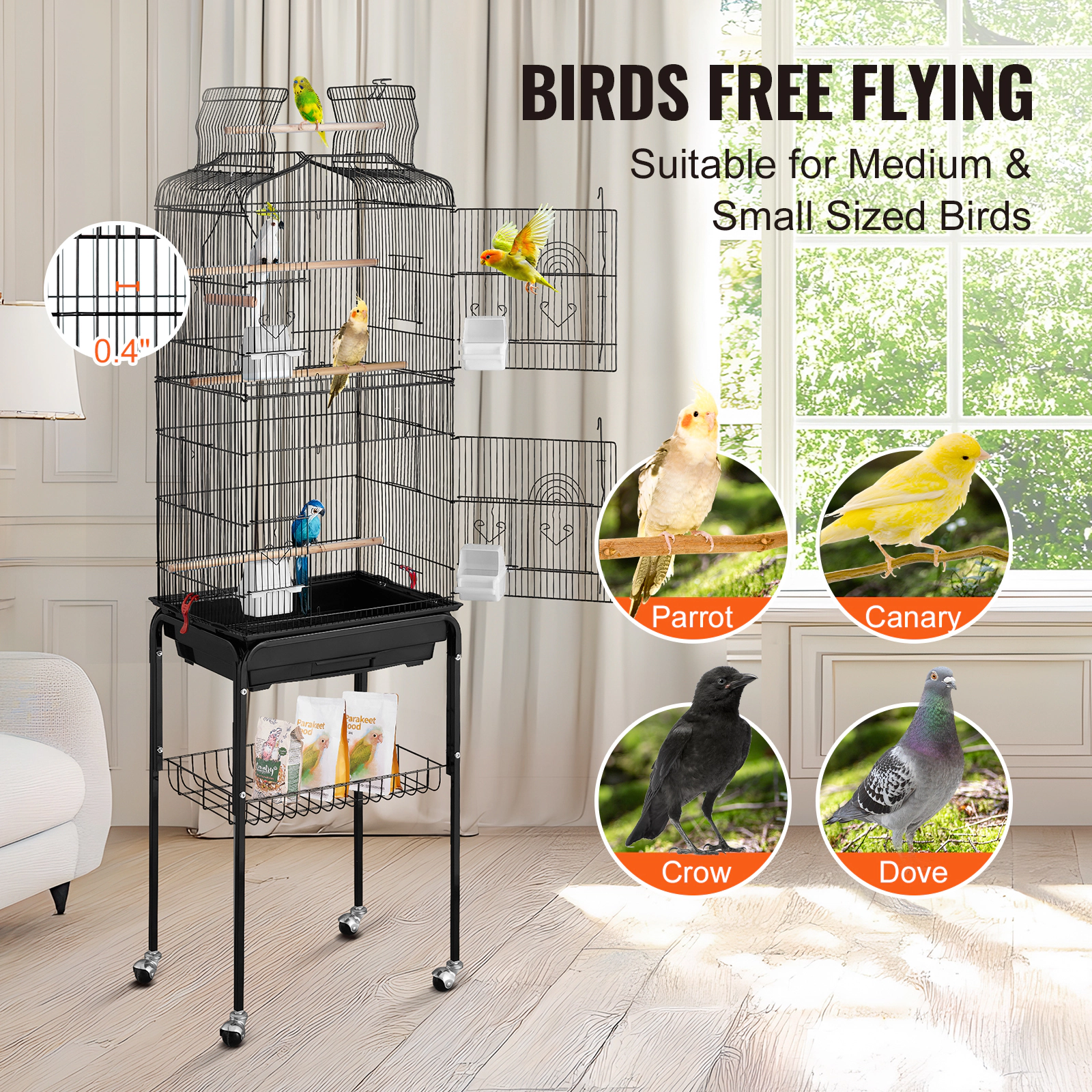 HONGGE Large Parrot Bird Cage with Swing and Perch for Parakeets Finches Canaries Lovebirds Cockatiels Budgies