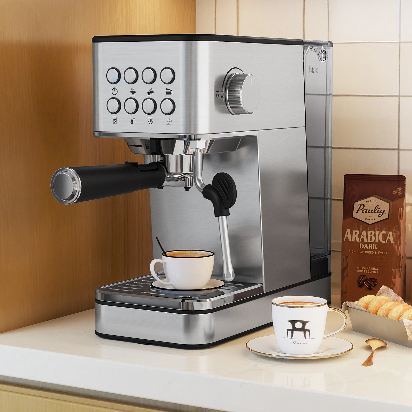 LJG Espresso Machine 20 Bar Compact Stainless Steel Coffee Maker with Milk Frother