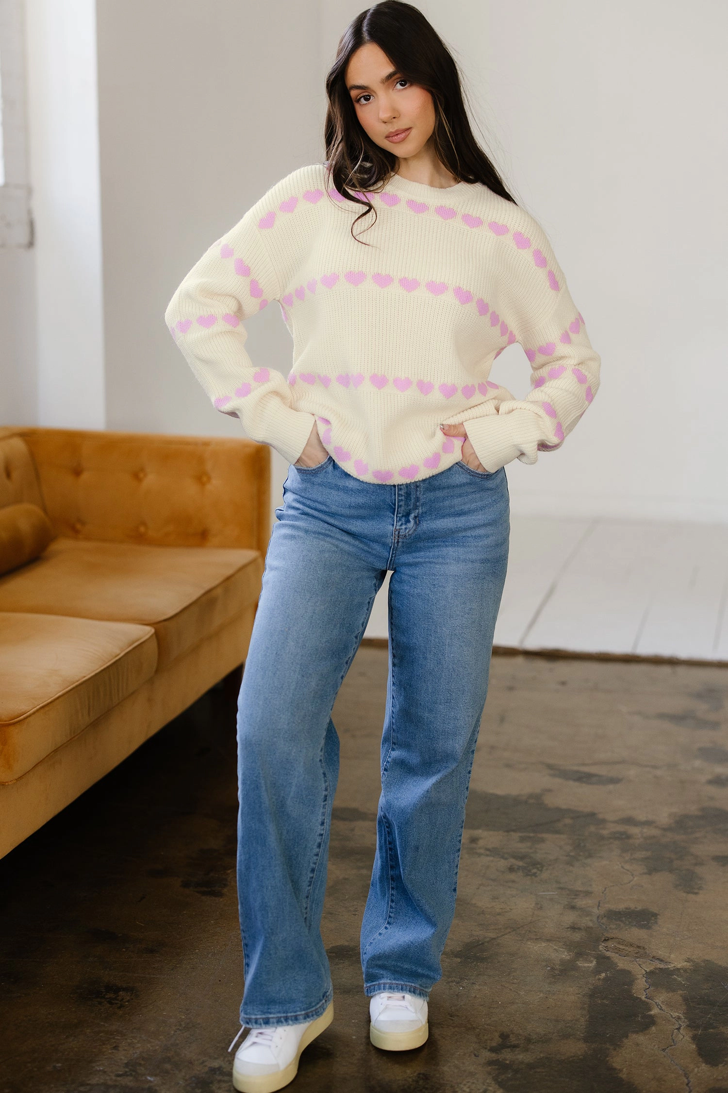 Threaded Pear Women's Navy Valentine Ribbed Knit Sweater