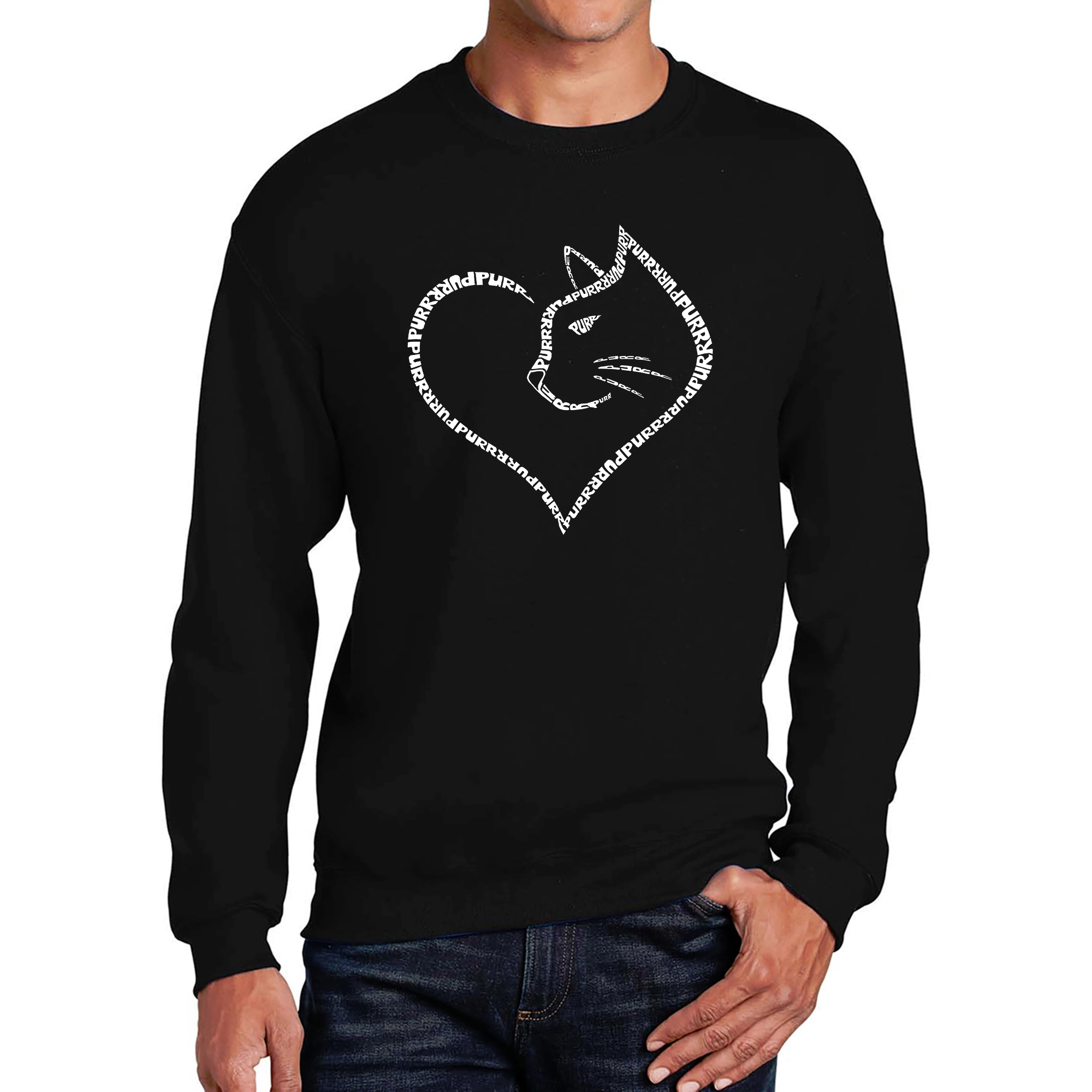 LA Pop Art Cat Heart - Men's Word Crew Sweatshirt