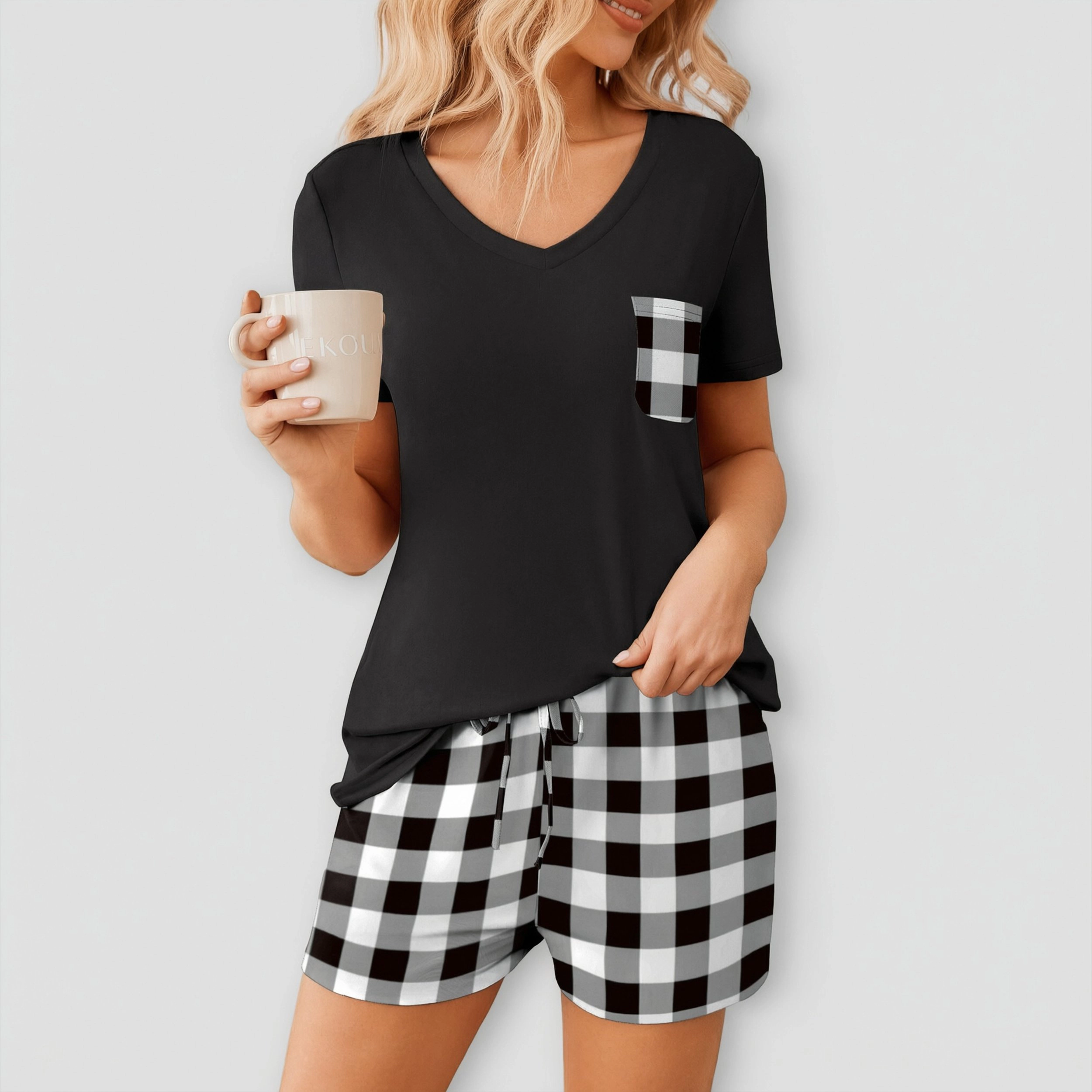 Ekouaer Womens Pajama Sets Short Sleeve Pajamas for Women Soft Lounge Casual V Neck