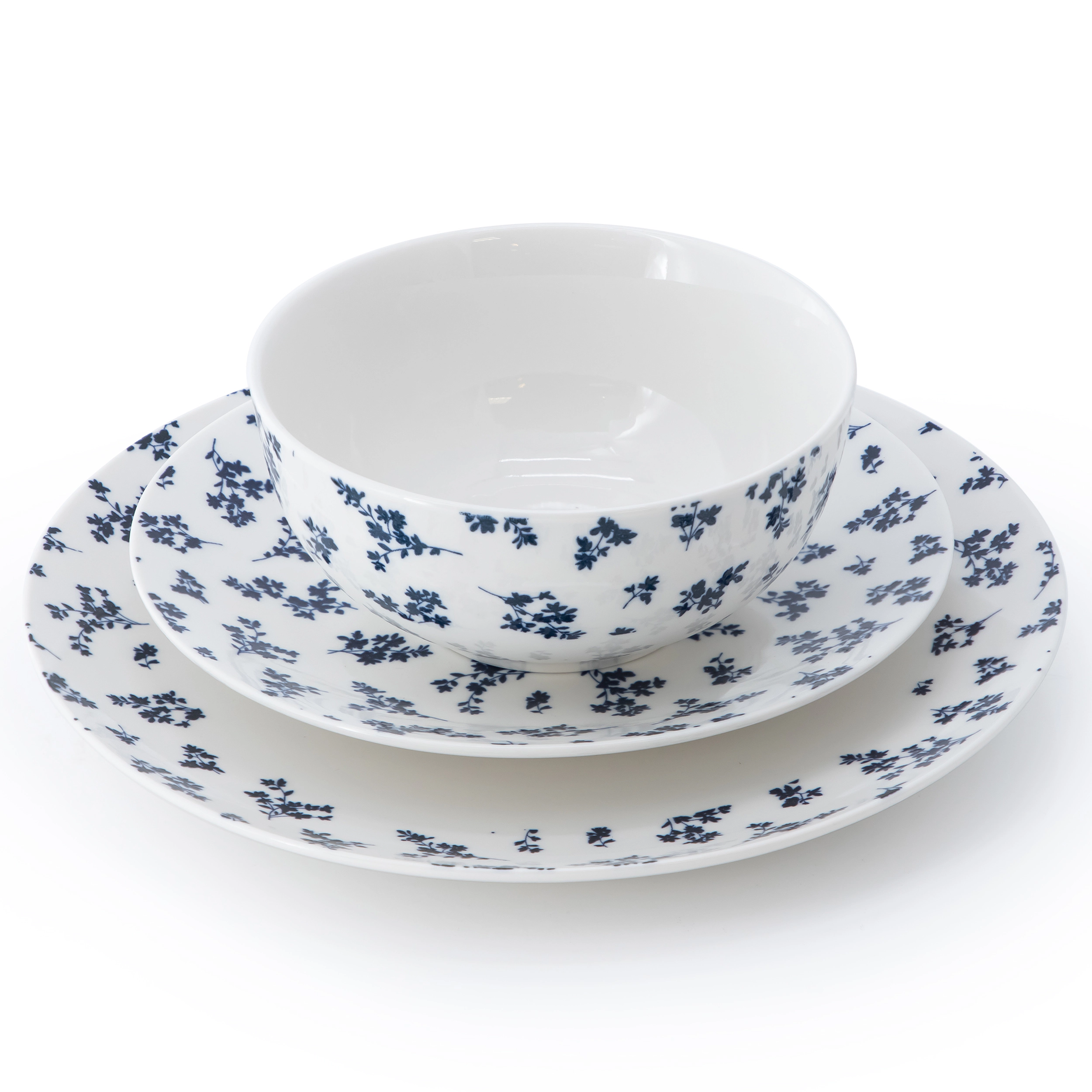 Gibson Home Mountain Thistle 12 Piece Round Ceramic Dinnerware Set in Blue