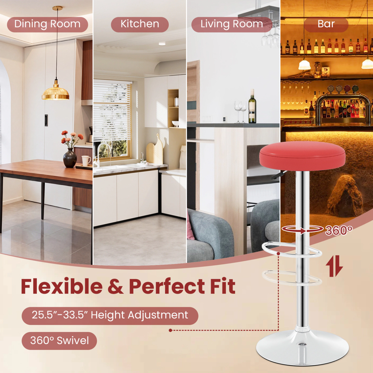 Hivvago Set Of 2 Height-Adjustable Swivel Bar Stool With 360° Swivel Bar Stool