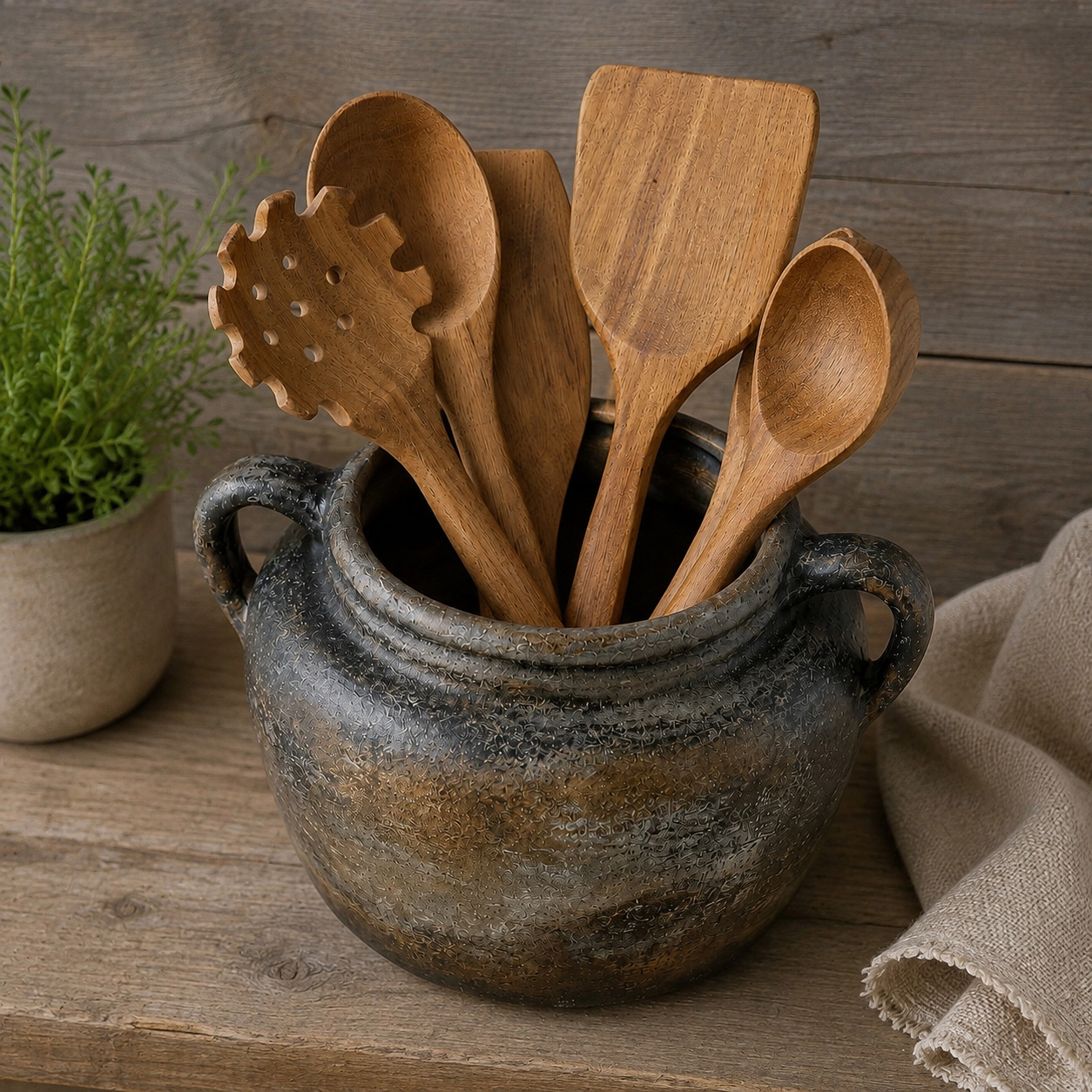 WZK Rustic Farmhouse Handmade Ceramic Kitchen Utensil Holder