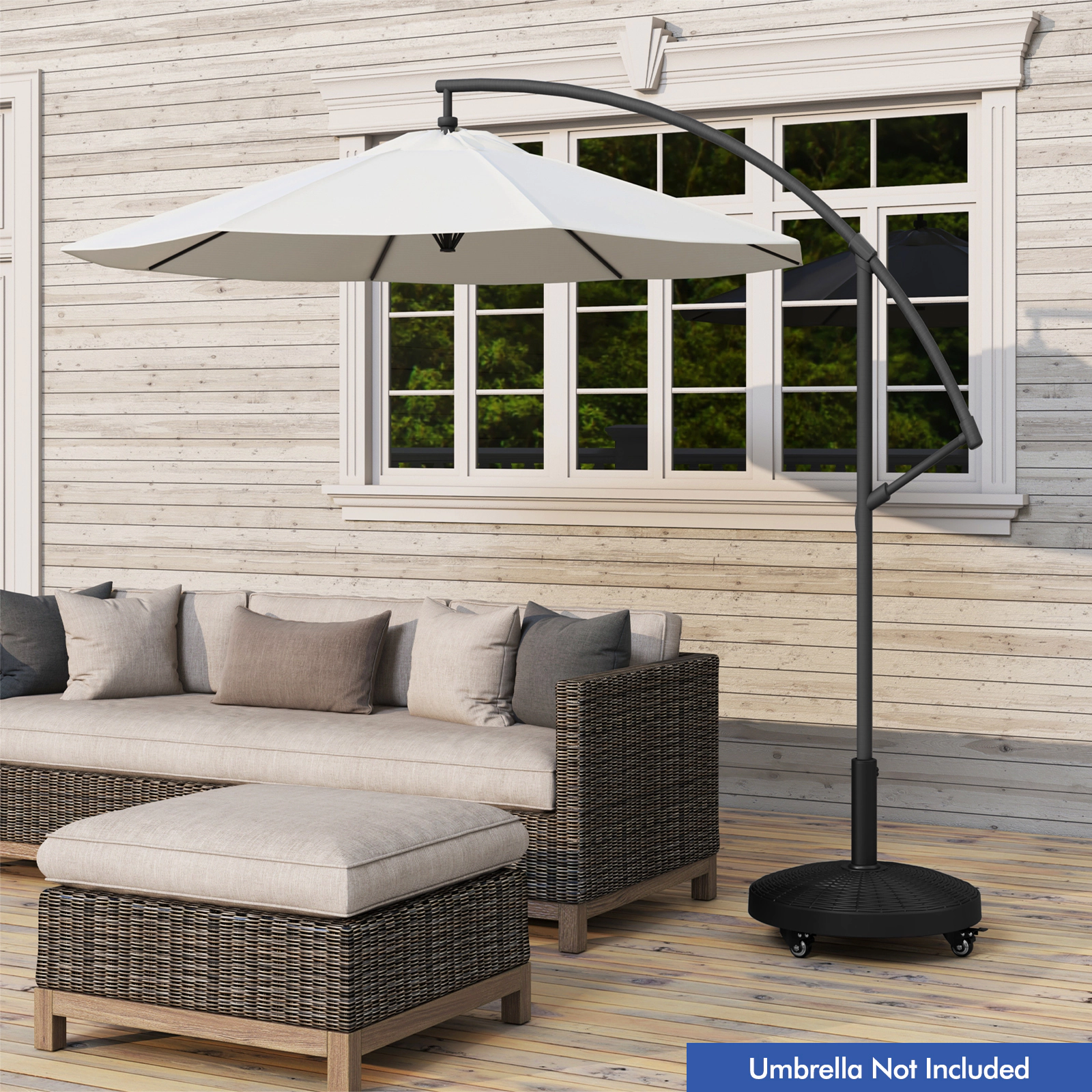 Hivvago 50 Lbs Patio Wicker Style Resin Umbrella Base Stand Heavy Duty With Wheels