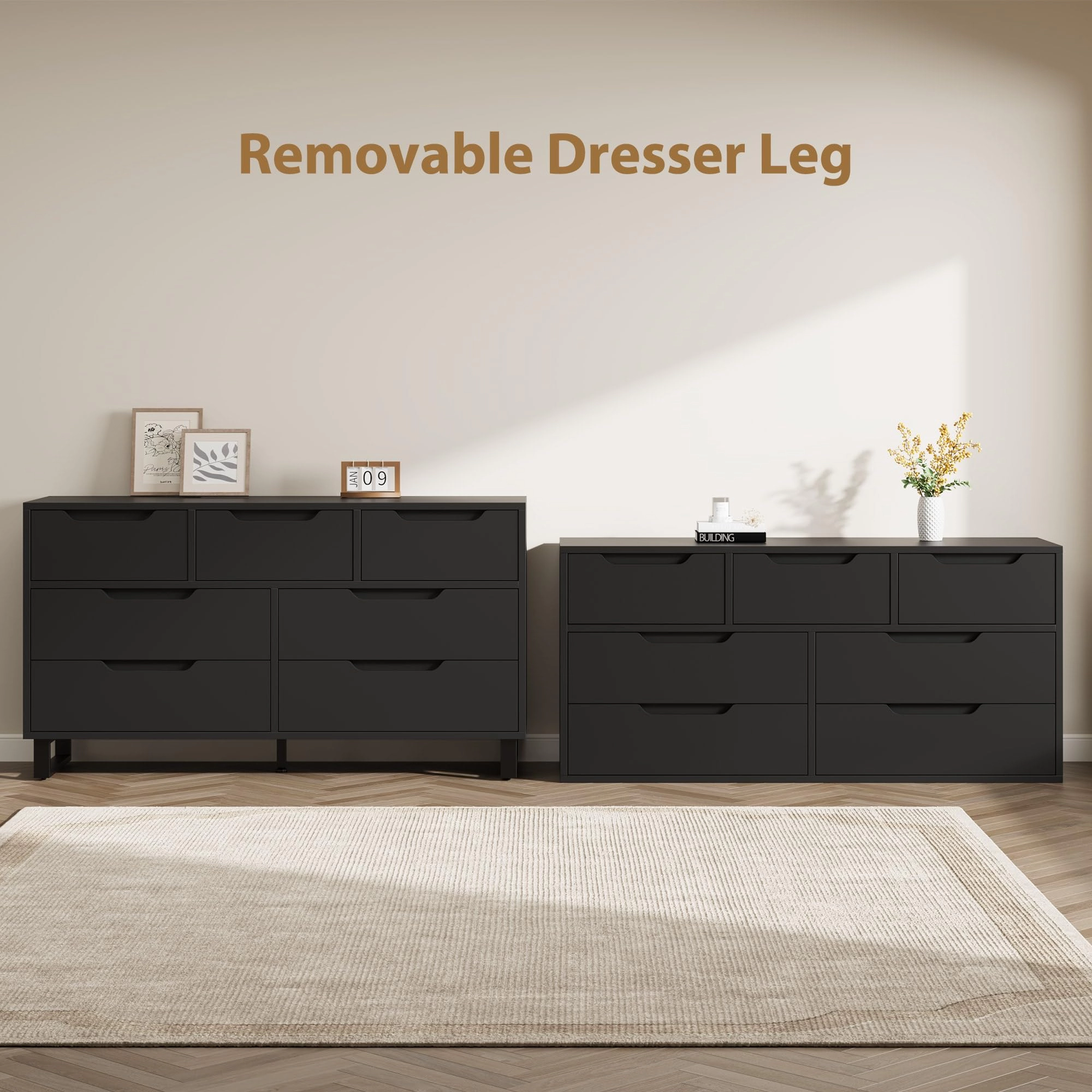 7 Drawer Dresser for Bedroom, 55" Wide Freestanding Wooden Storage Chest Living Room