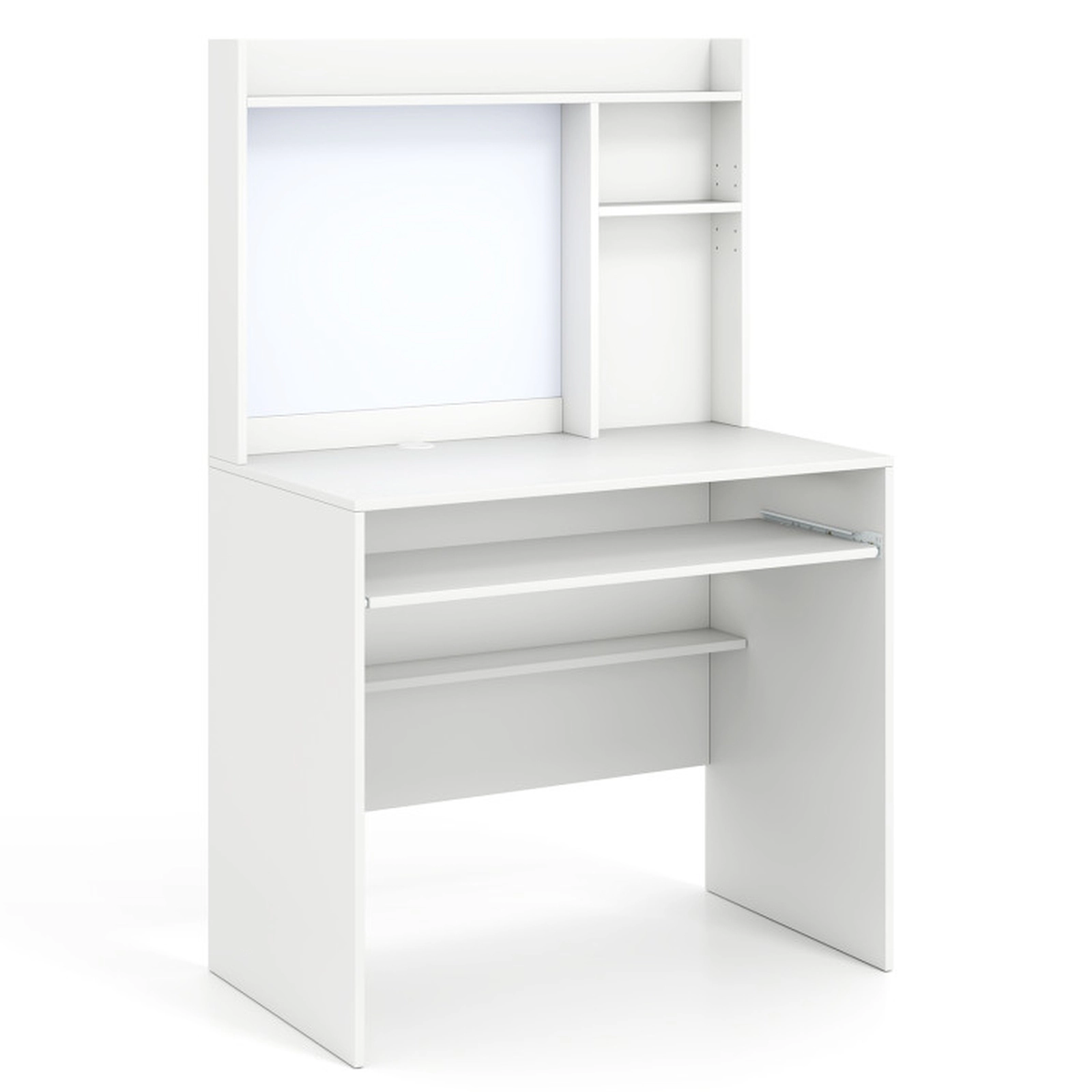 SUGIFT Compact Office Computer Desk Hutch Magnetic Whiteboard & Keyboard Tray 110-lb Tabletop Capacity 35-in Wide White