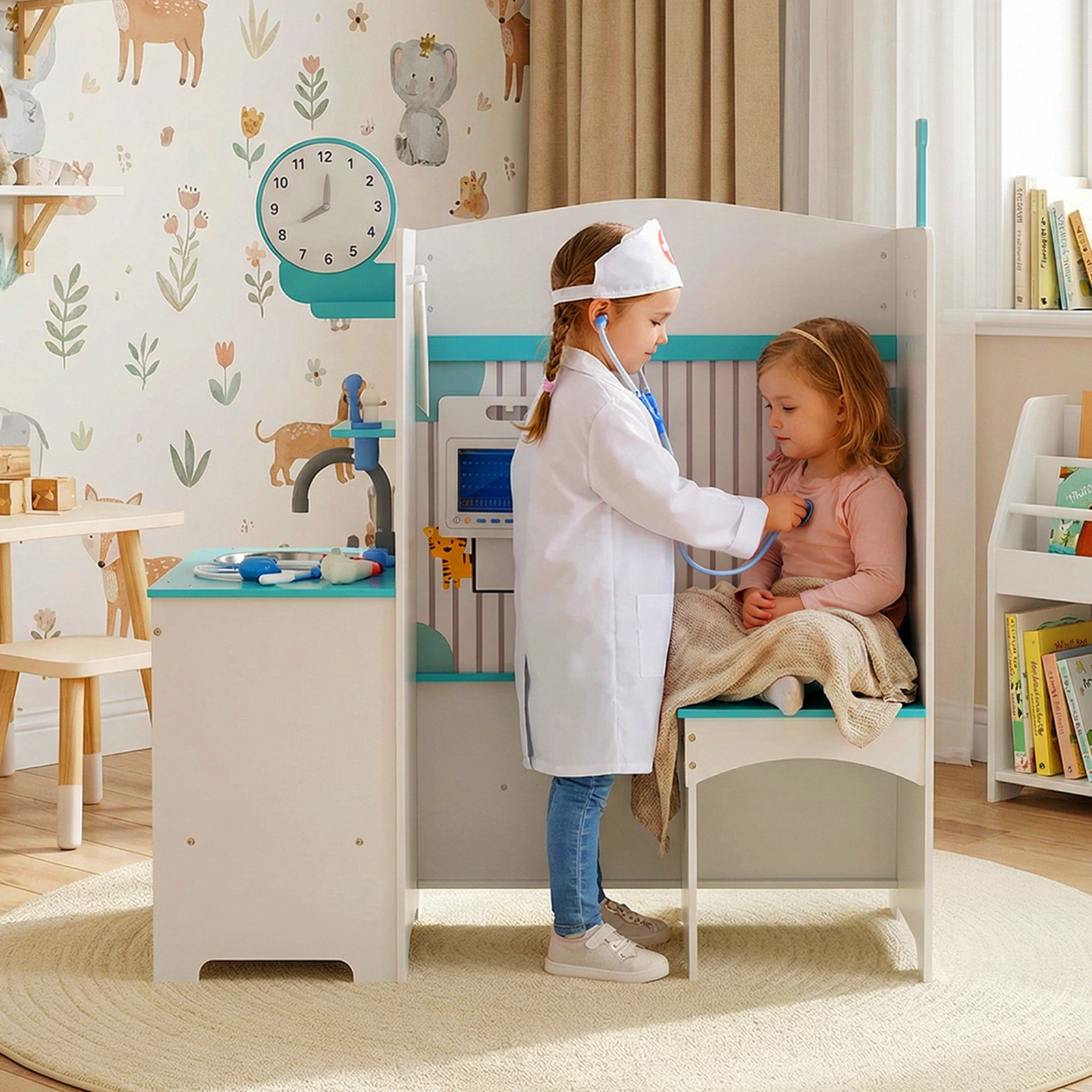 SUGIFT Blue Height Measuring Bar ECG Monitor and 27 Accessories Kids Doctor Play Set