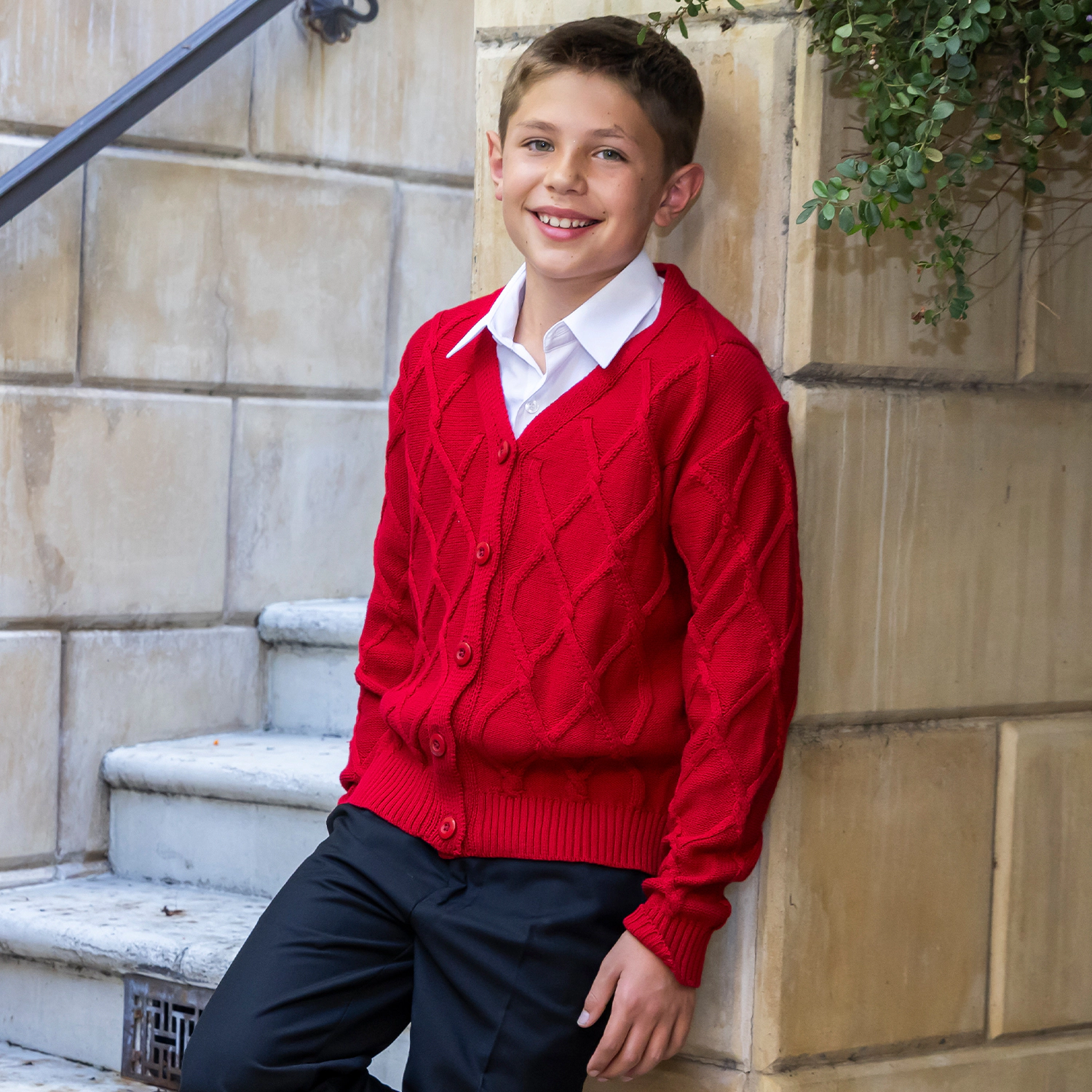 Gioberti Boy's 100% Cotton Knitted V-neck Button Up Cardigan Sweater