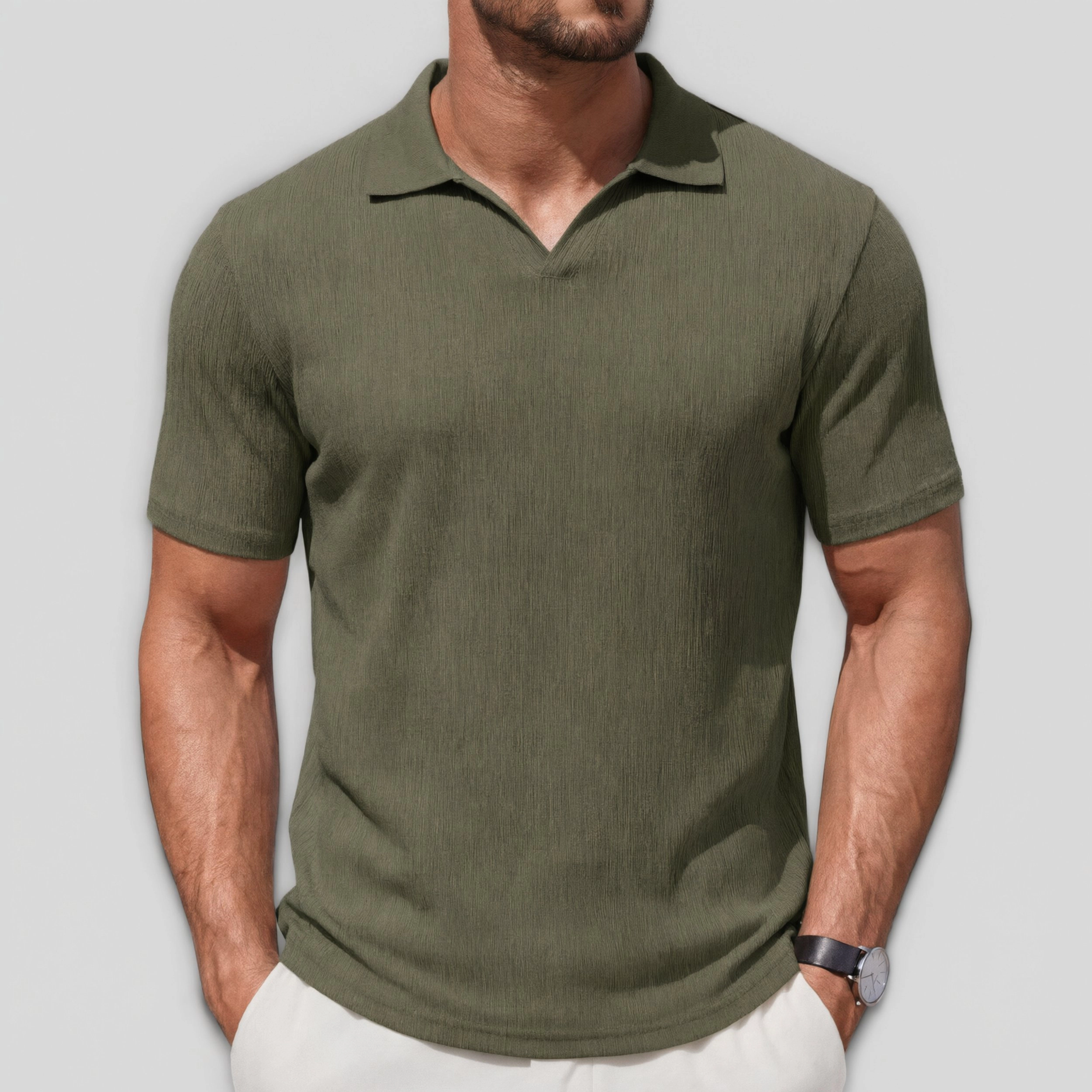 COOFANDY Mens Short Sleeve Polo Shirts  V Neck Collared Ribbed Casual Tops