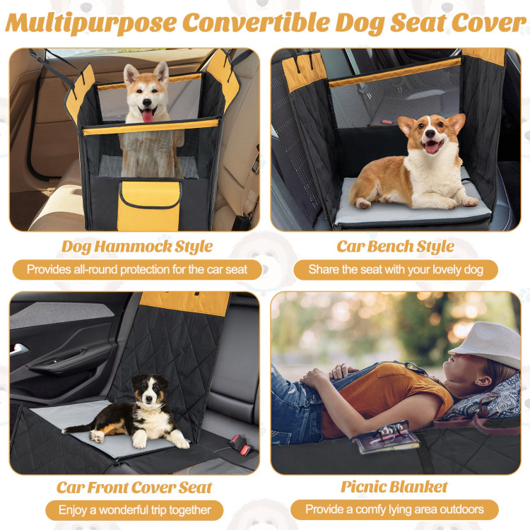 SUGIFT 25 x 21.5-in Black 600D Oxford Dog Car Seat Cover Back Seat Hammock with Mesh Windows and Storage Pocket