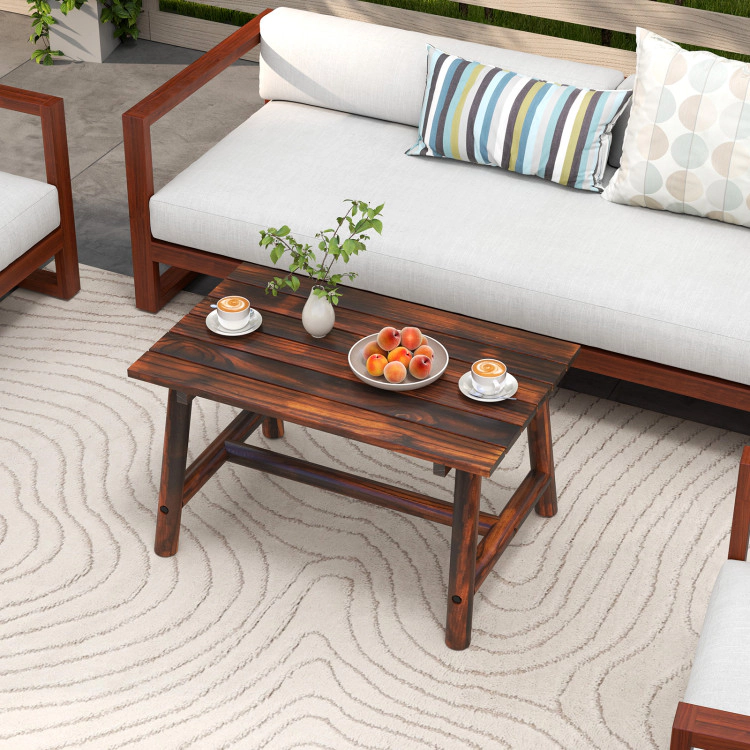 Hivvago Solid Wood Patio Table With Slatted Tabletop For Garden Lawn Porch Balcony Poolside Living Room-Brown