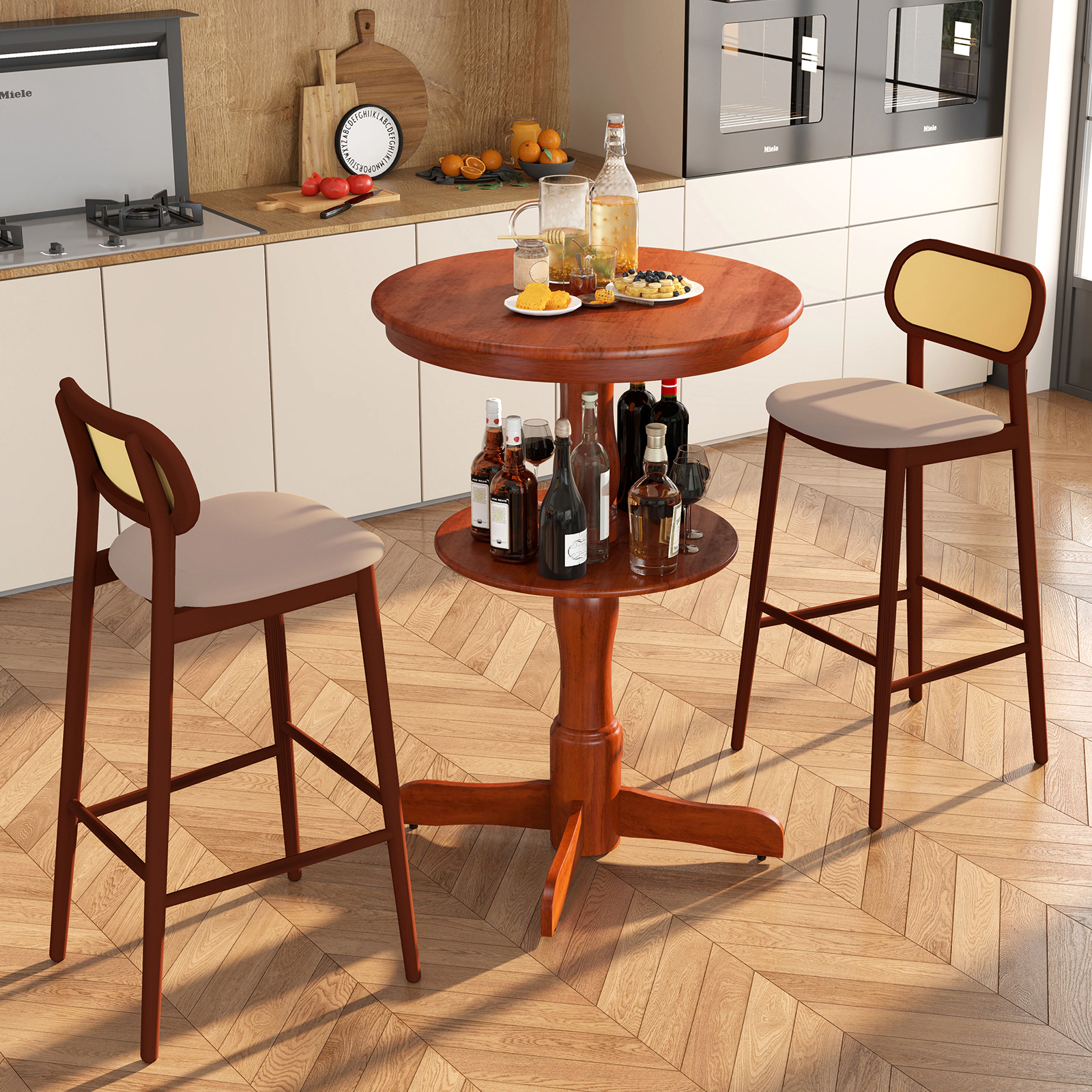 SUGIFT 2-Tier Round High Top Bar Table with Storage Shelf and Pedestal Base 88-lb Tabletop Capacity Espresso