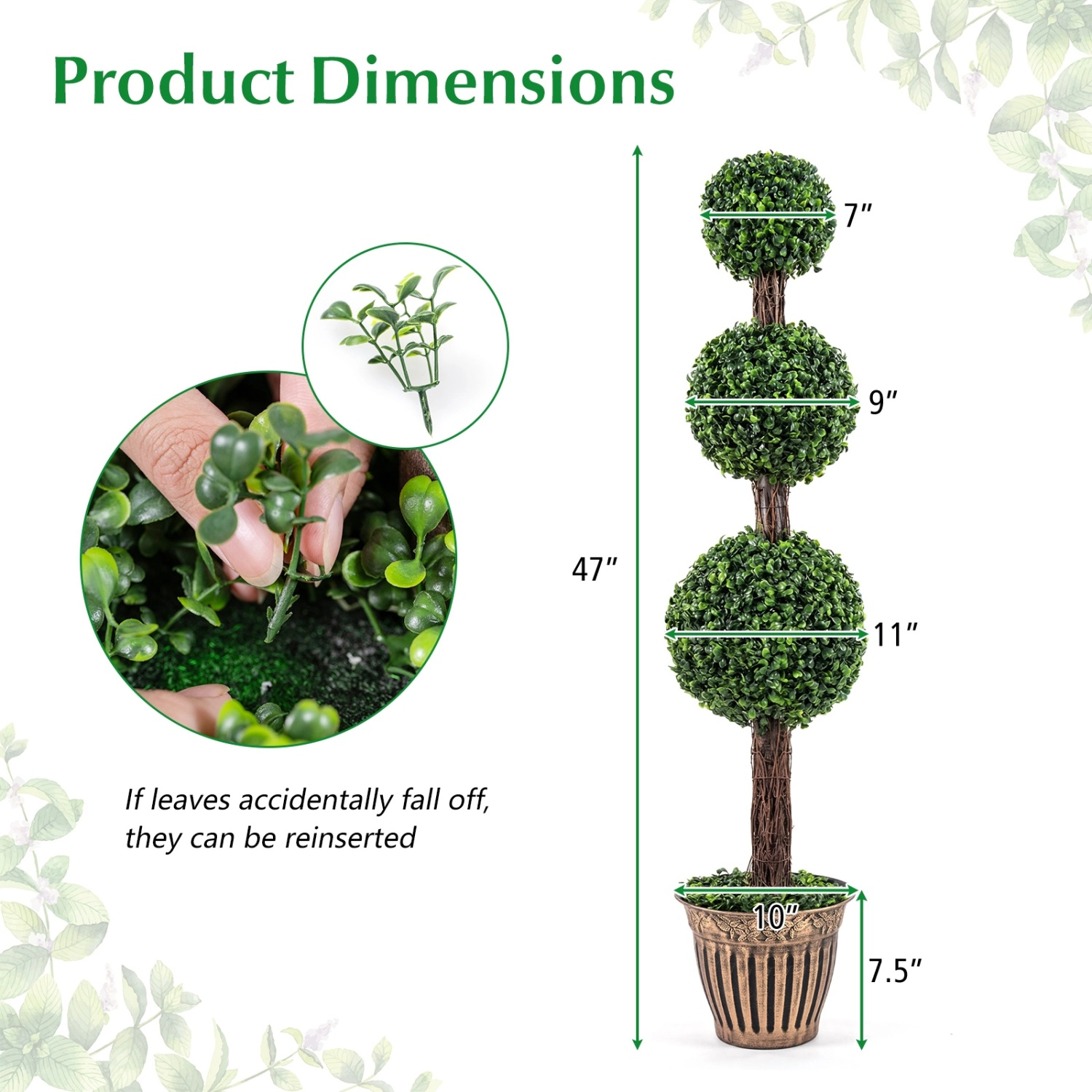 Slickblue Artificial Boxwood Topiary Tree 47in Triple Ball Potted Faux Greenery Entry Decor