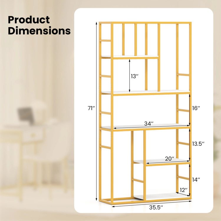Hivvago 71 Inch Tall Bookshelf Metal Frame 5-Tier Geometric Bookcase