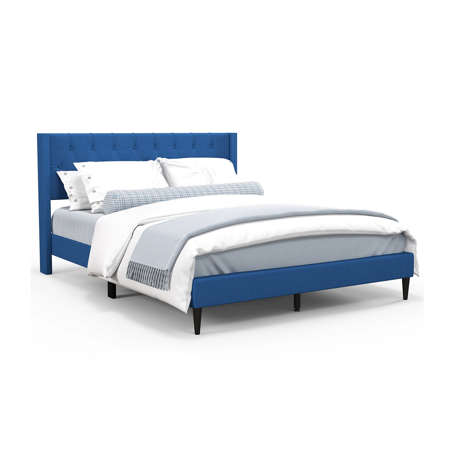 LJG Queen Size Upholstered Platform Bed with Button Tufted Wingback Headboard